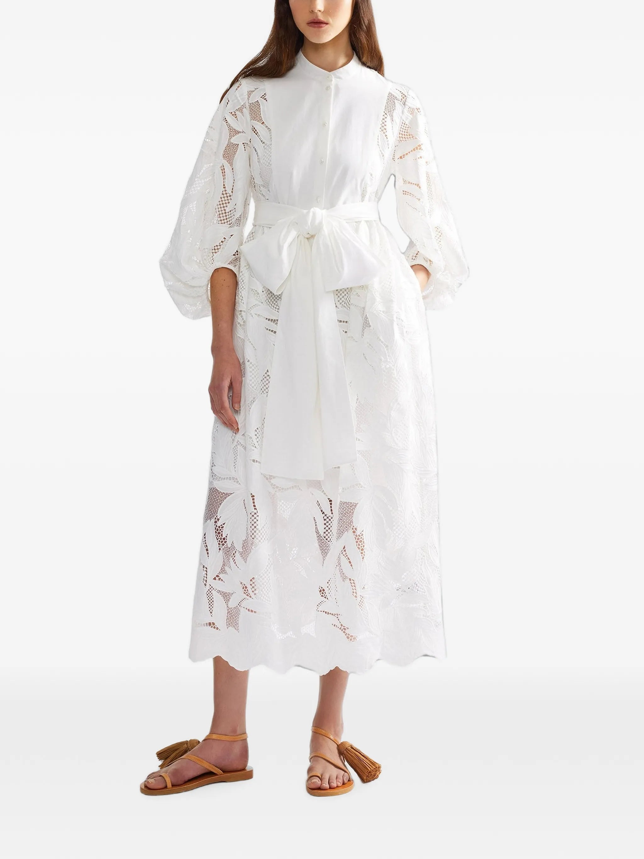 floral-cutwork midi dress
