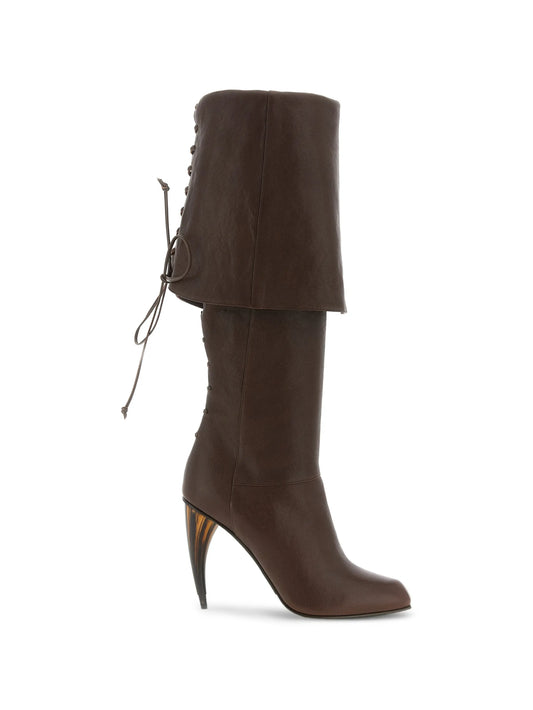 horn-heel knee-high boots