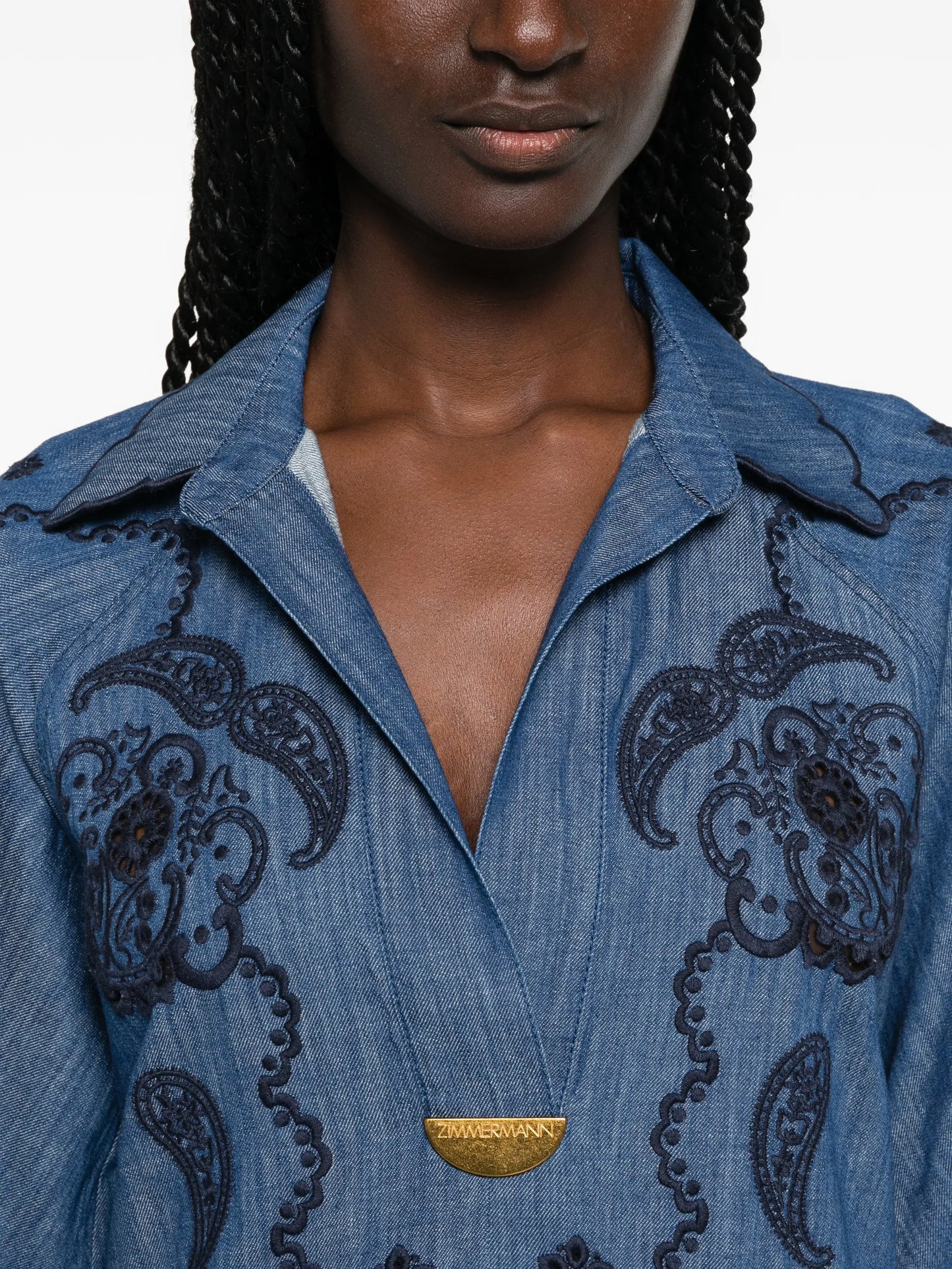 Aster paisley-embroidered scalloped-edge midi dress