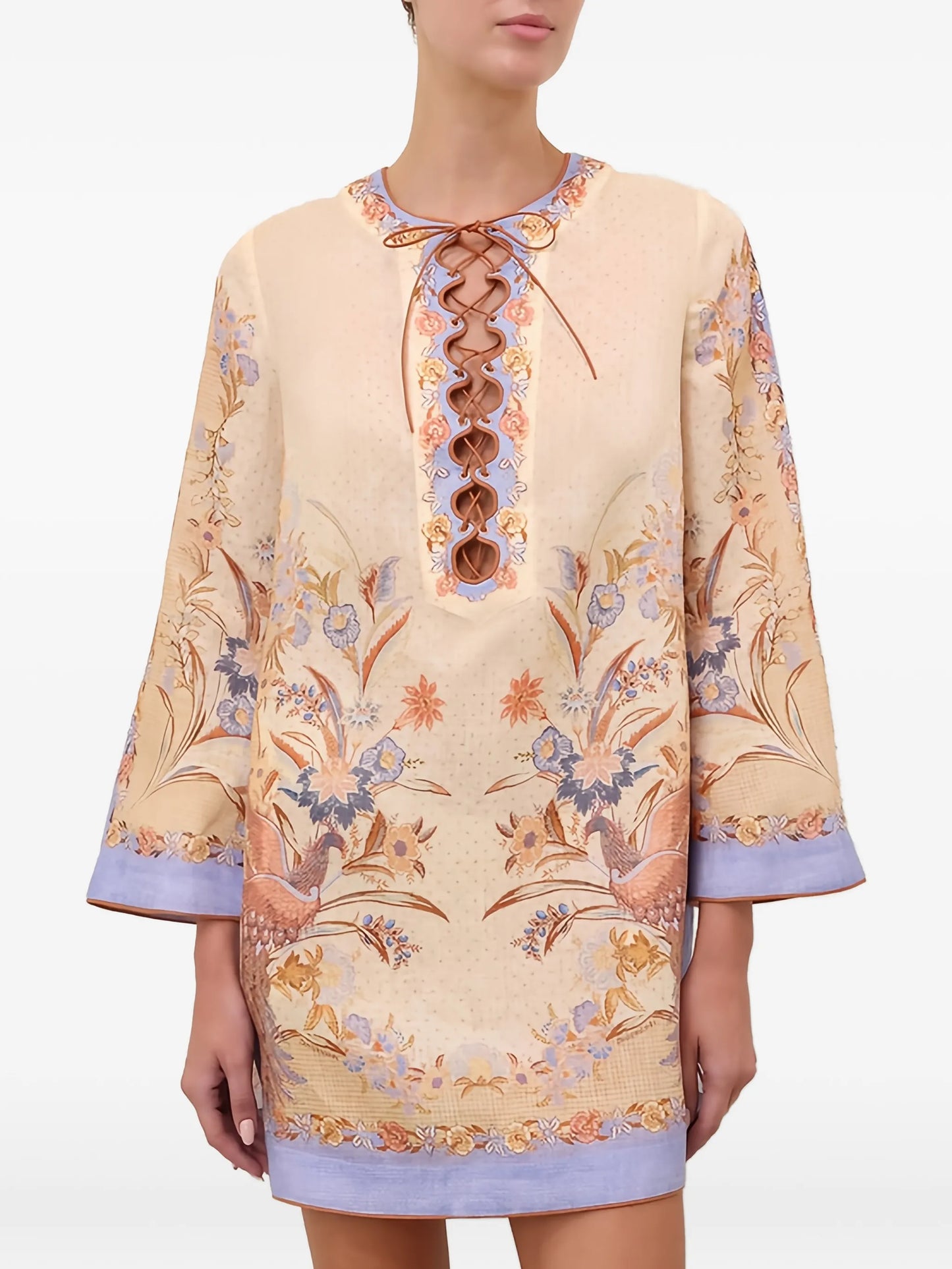 Indra lace-up tunic mini dress