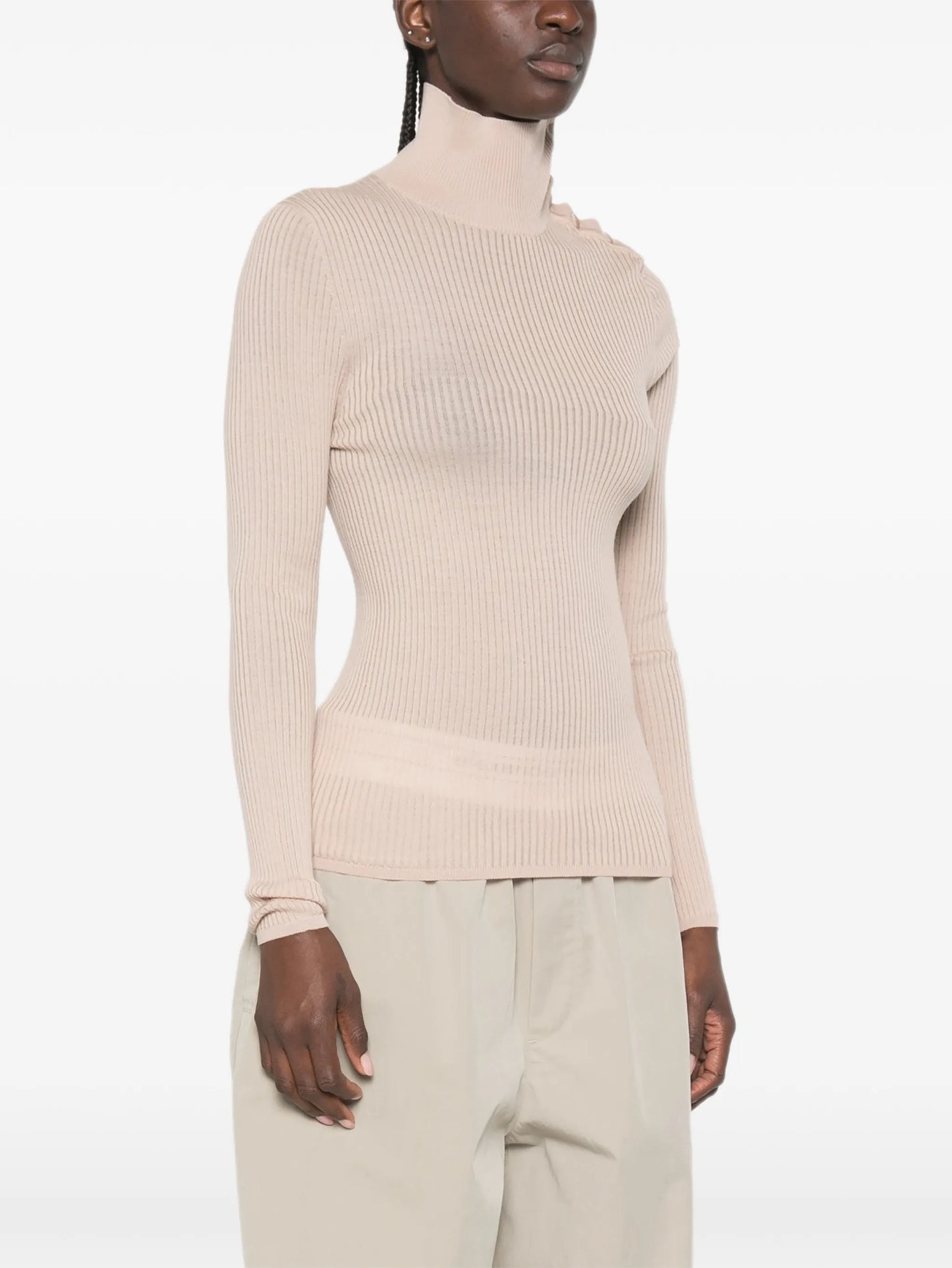 ribbed-knit button-fastening sweater