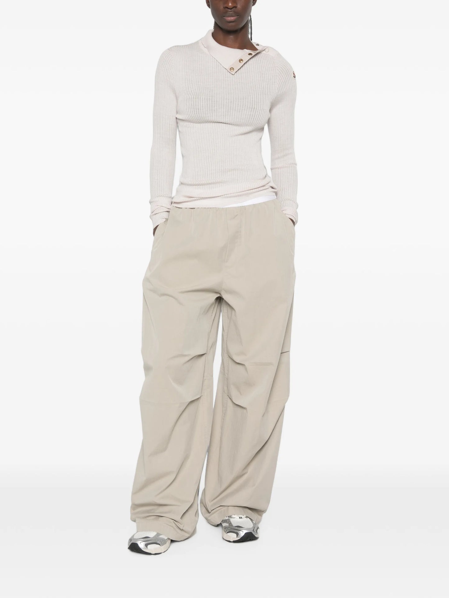 Dolcevita button-detail ribbed-knit sweater