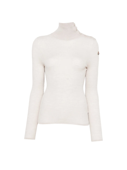 Dolcevita button-detail ribbed-knit sweater