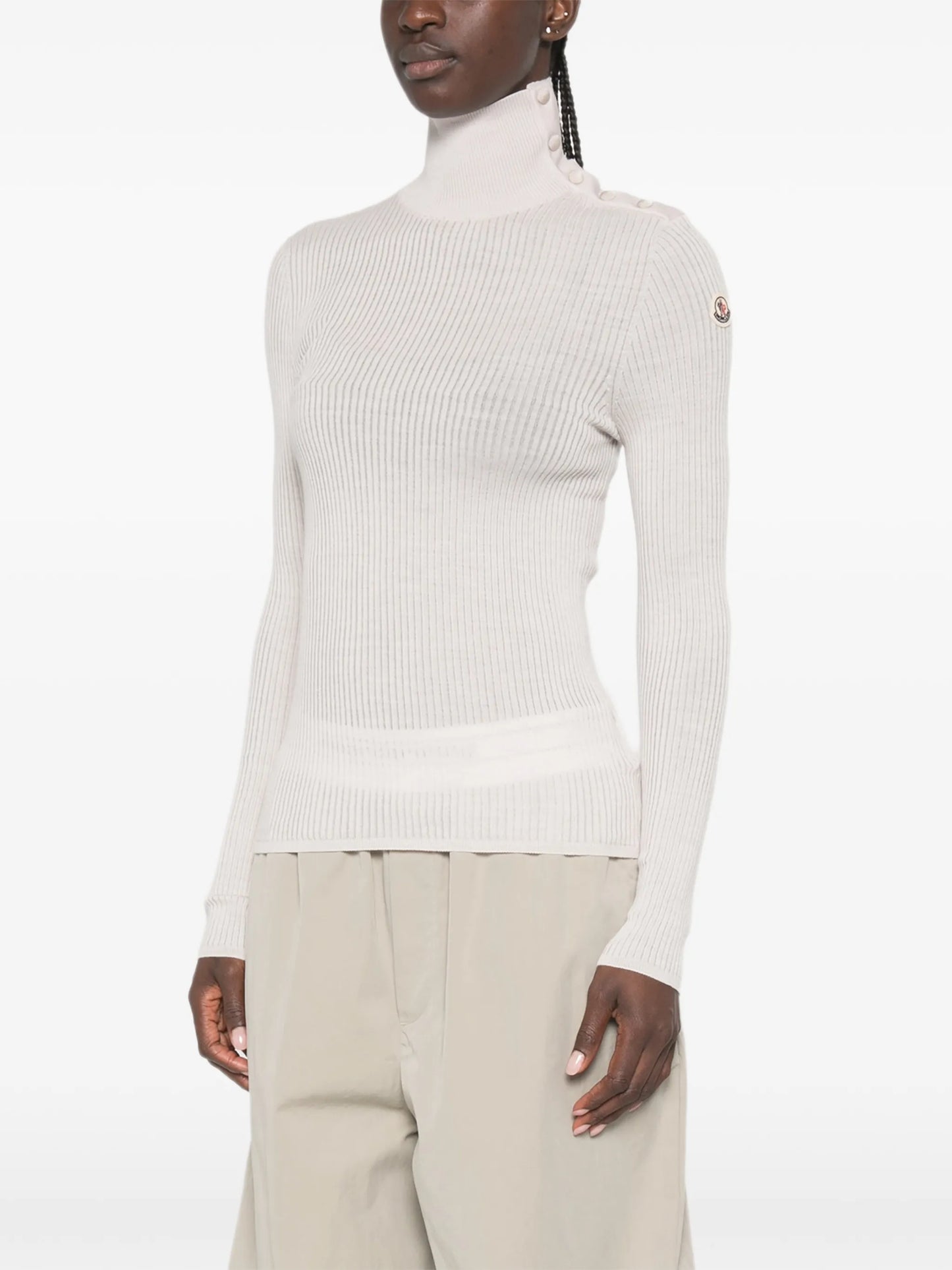 Dolcevita button-detail ribbed-knit sweater
