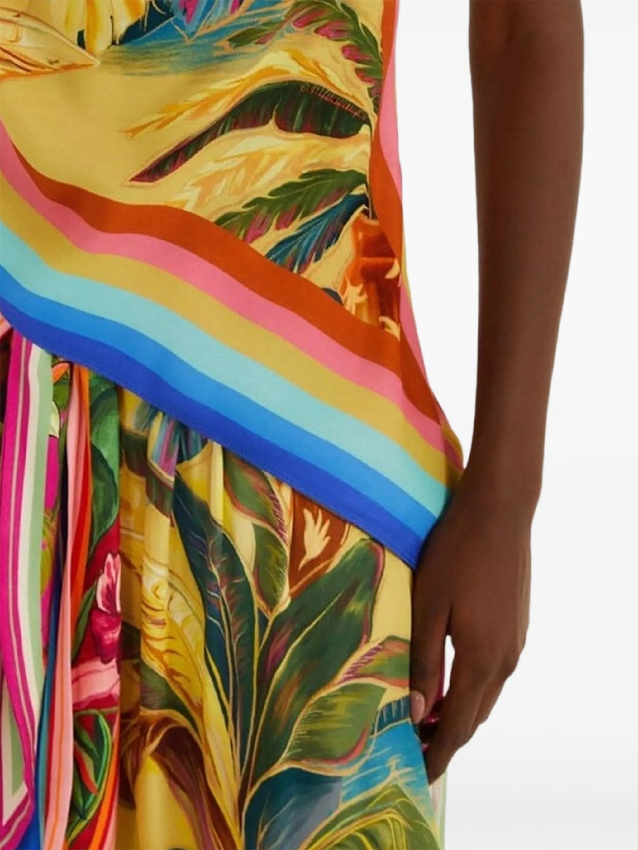Rainbow tropical-print cowl-neck top