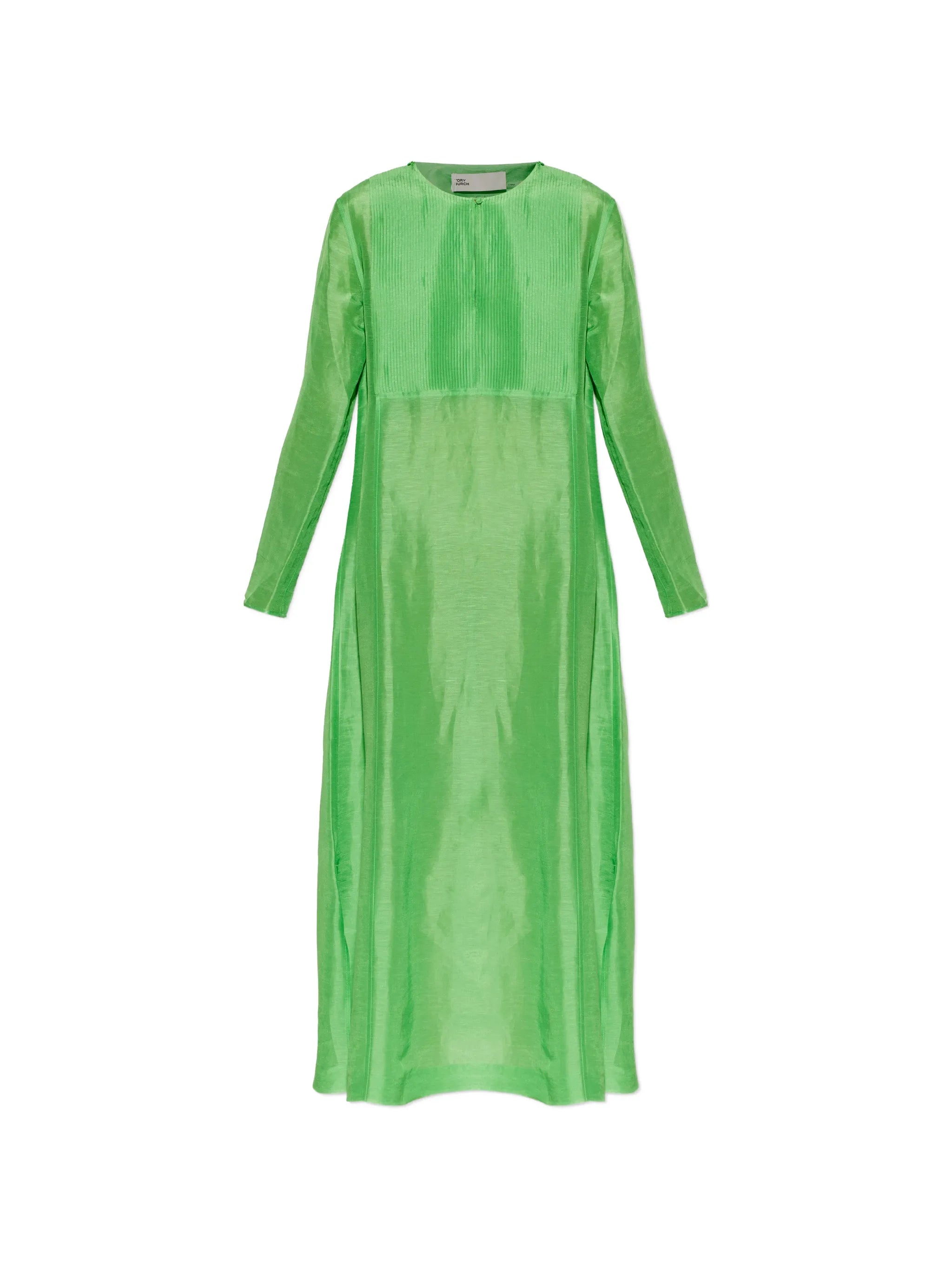 pleated-bib long-sleeve maxi dress
