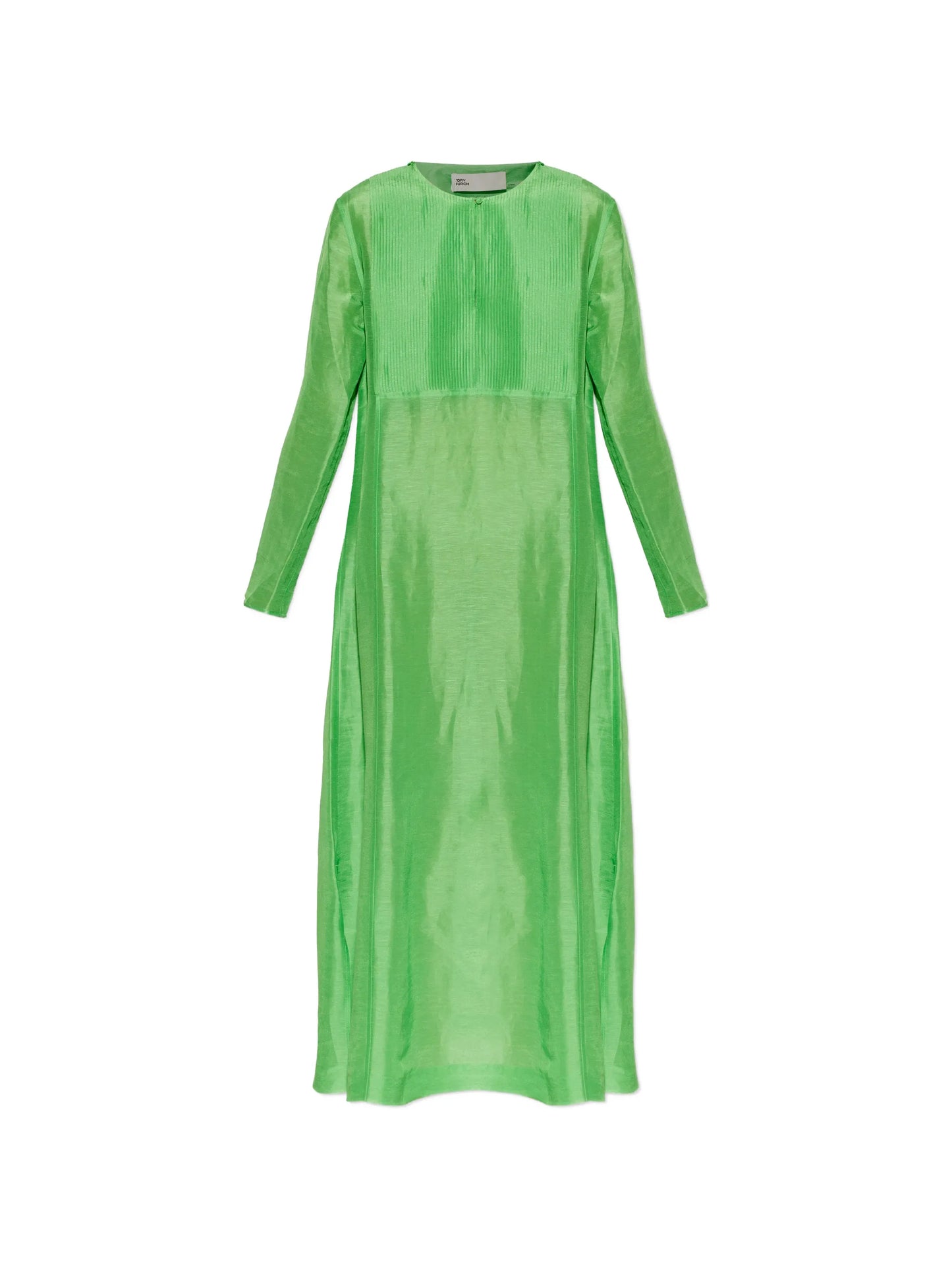 pleated-bib long-sleeve maxi dress