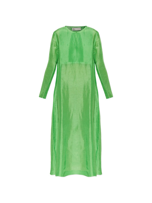 pleated-bib long-sleeve maxi dress