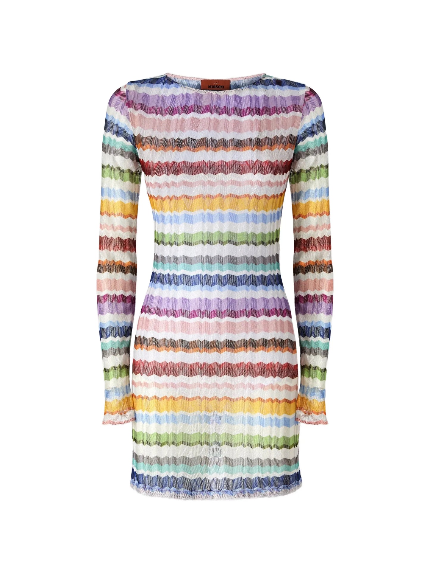 Zigzag-knit long-sleeve beach dress