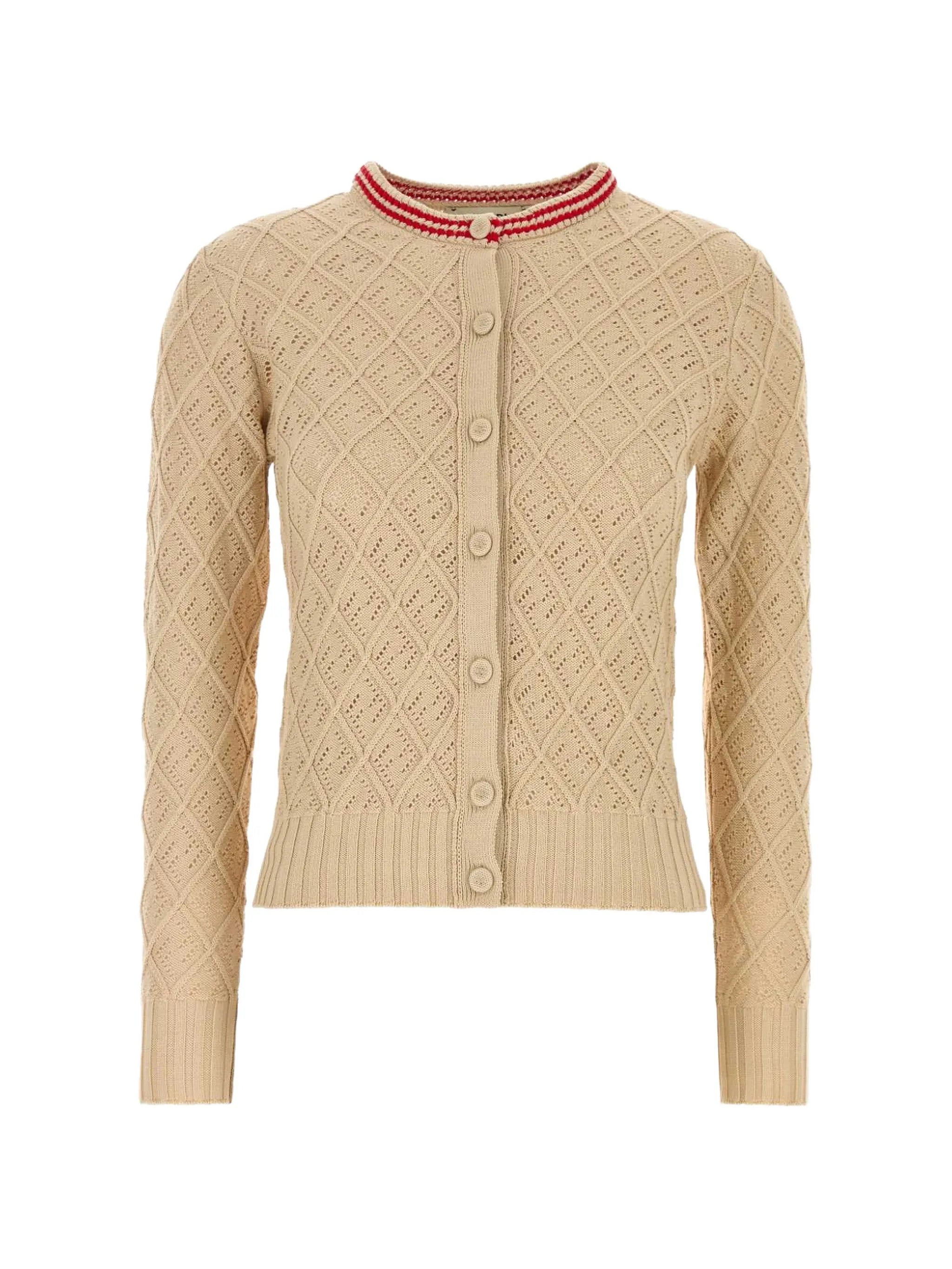 FF-motif open-knit cardigan