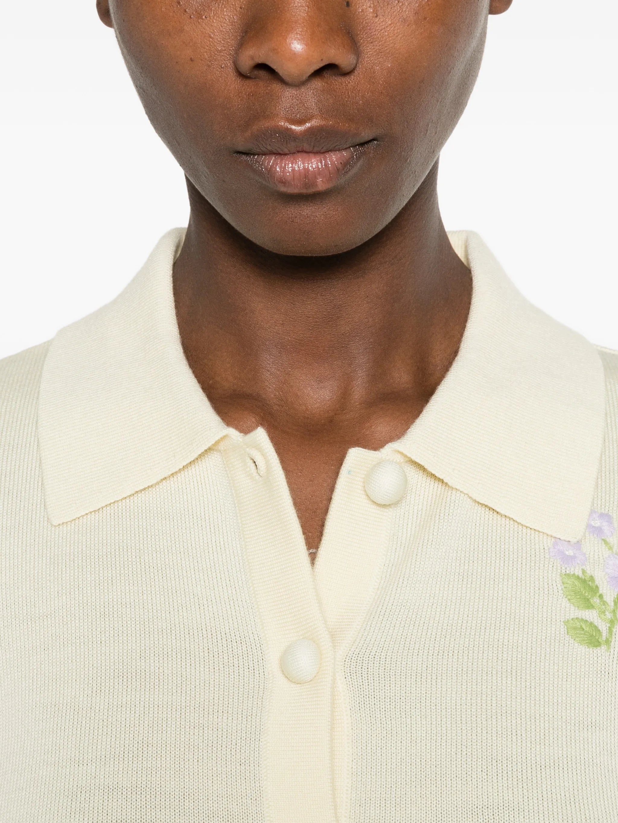 floral-embroidered button-up cardigan