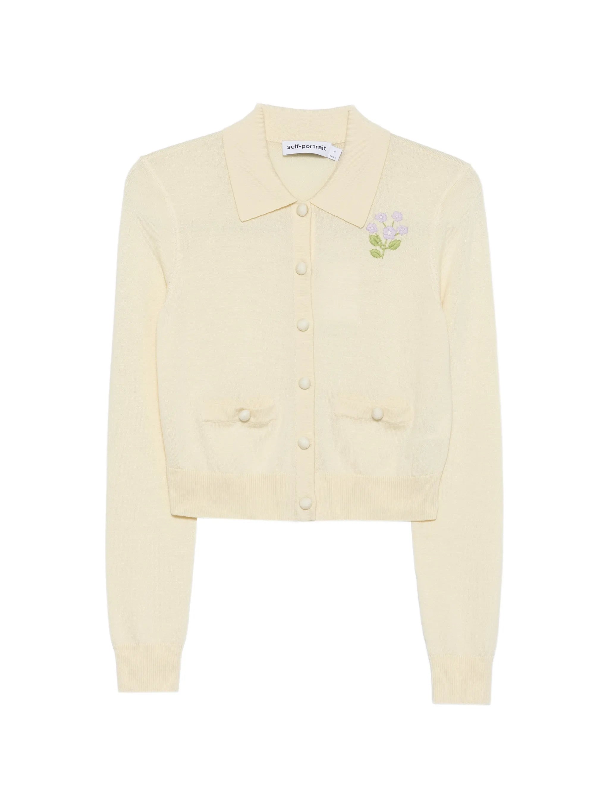 floral-embroidered button-up cardigan