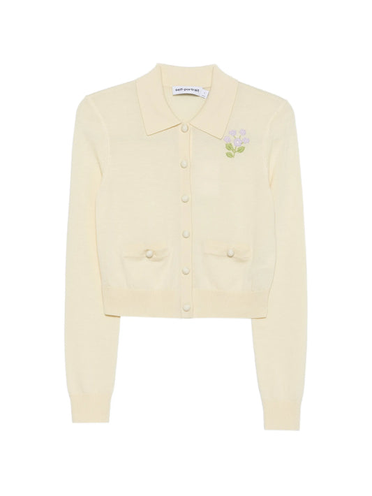 floral-embroidered button-up cardigan