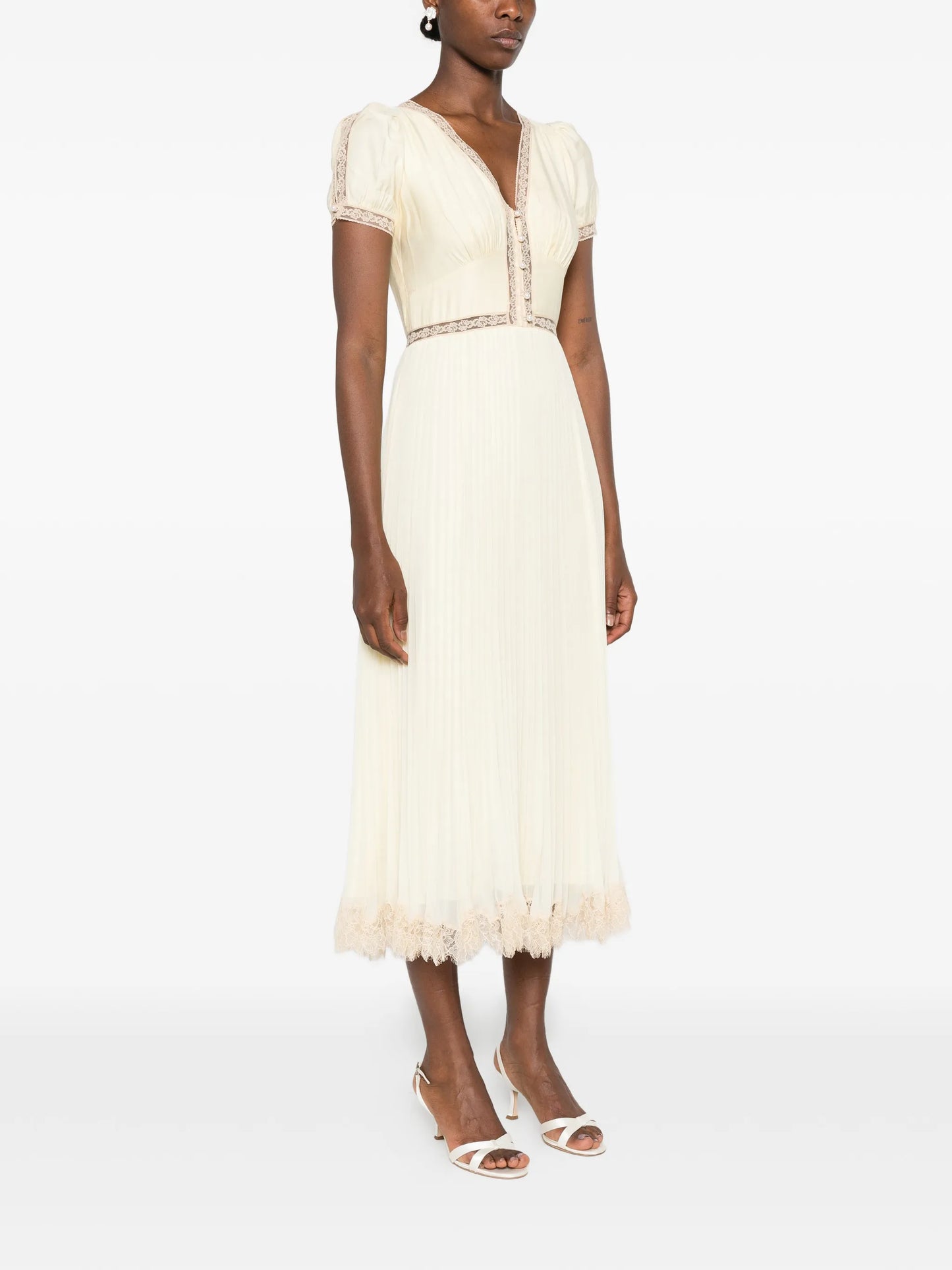 lace-trim midi dress