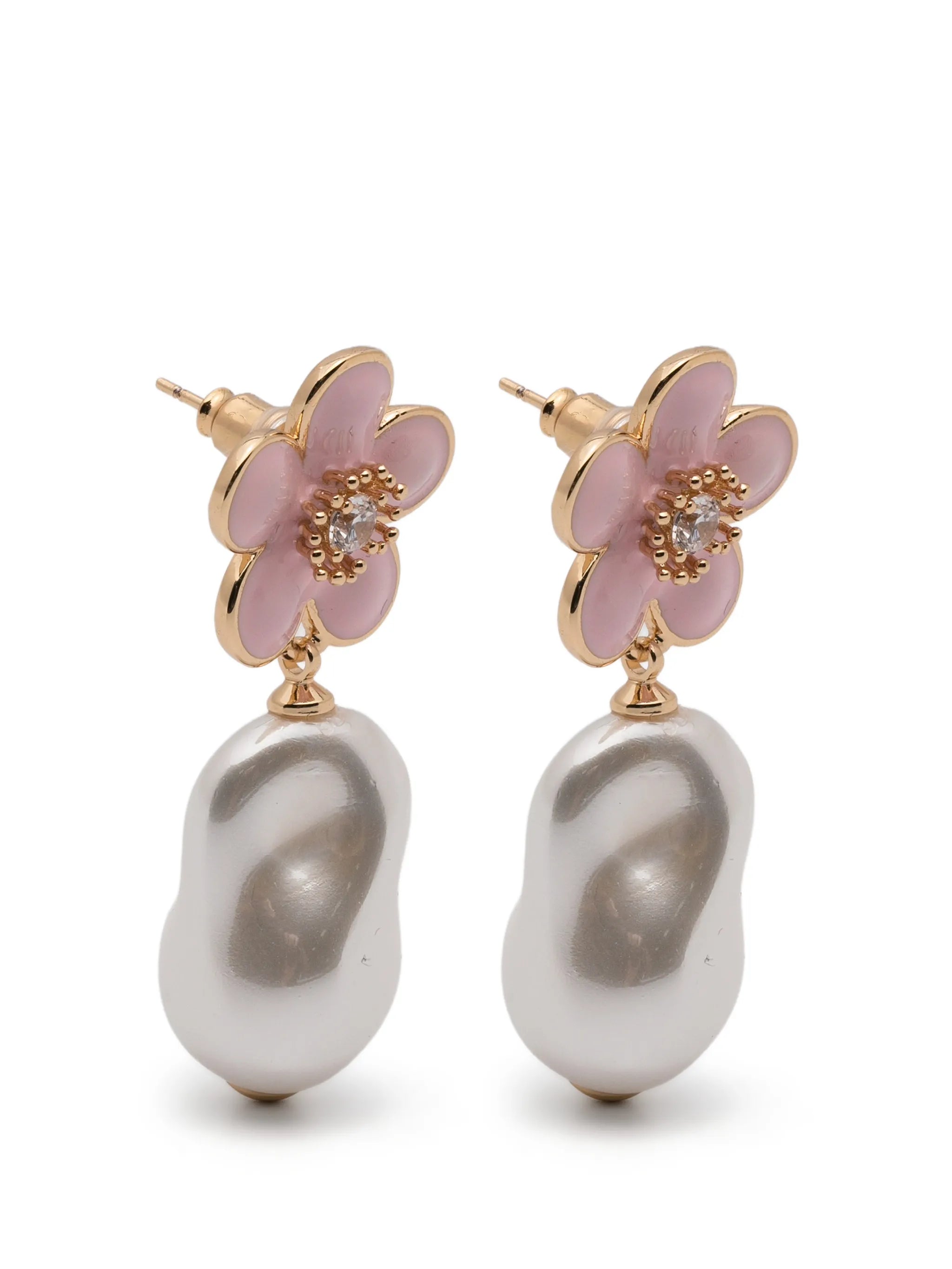 flower-motif pearl-drop earrings