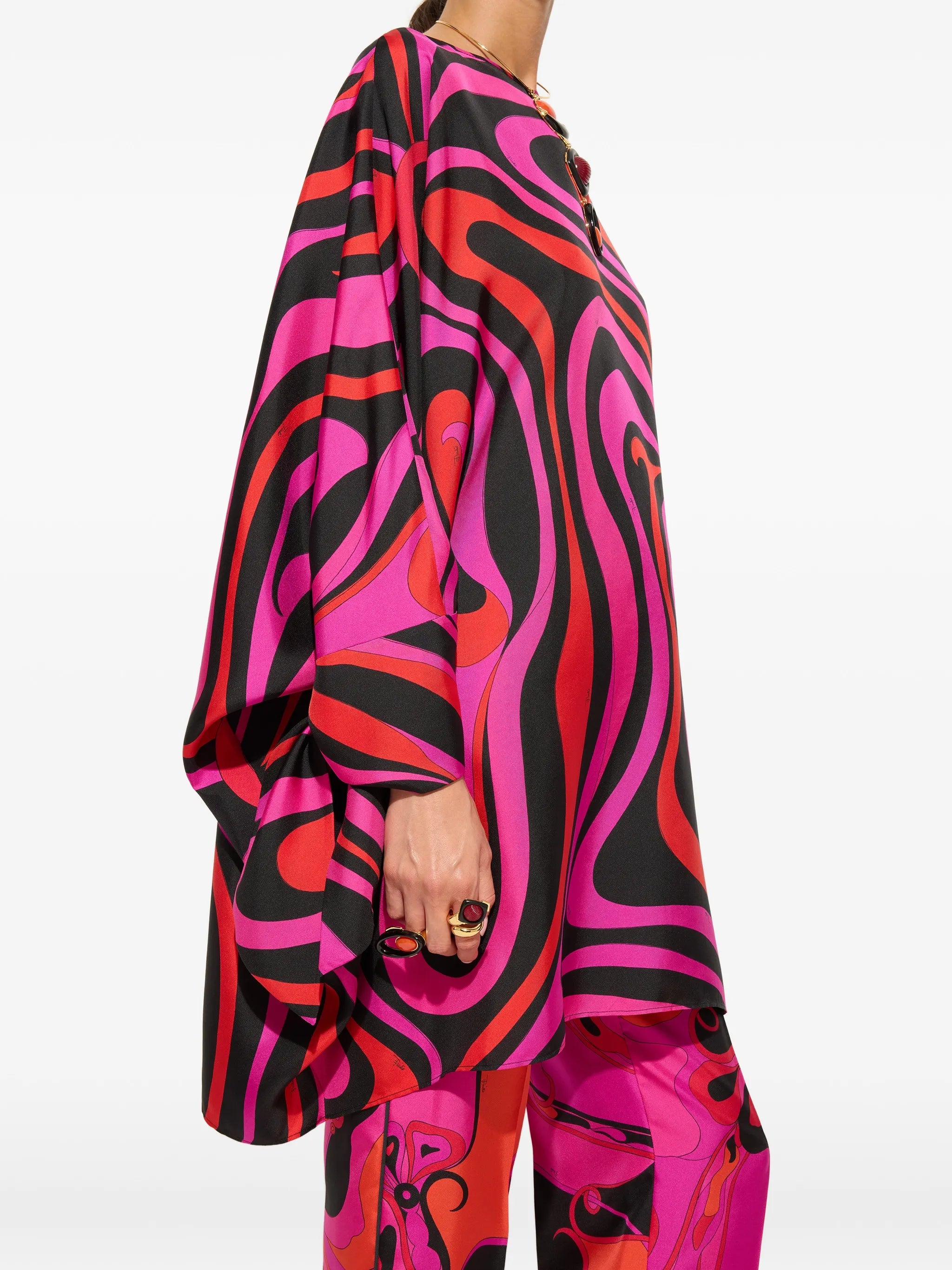 Marmo-print silk kaftan