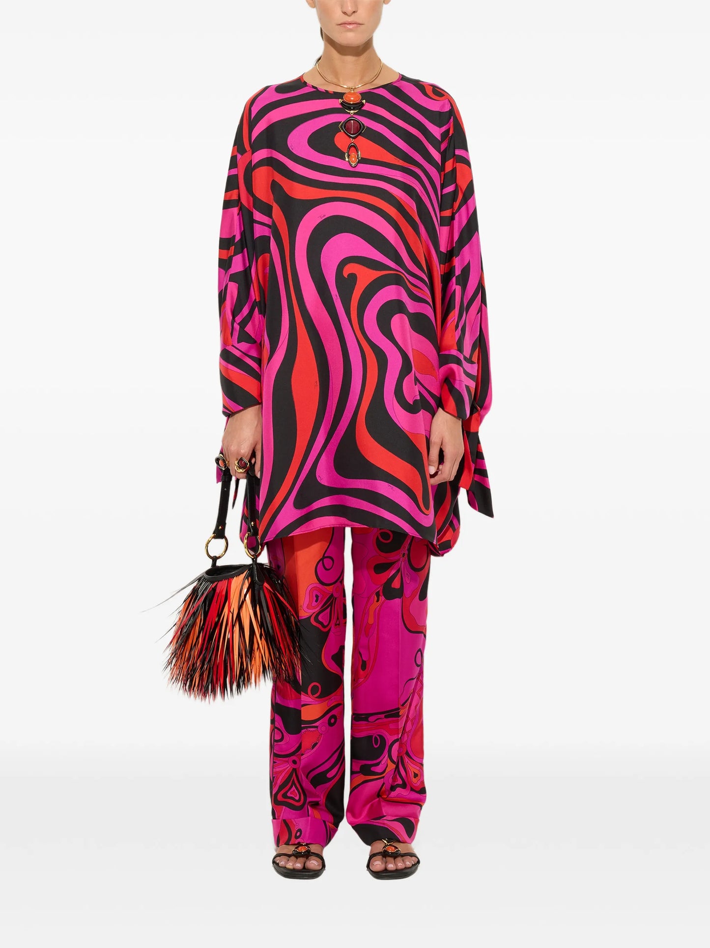 Marmo-print silk kaftan