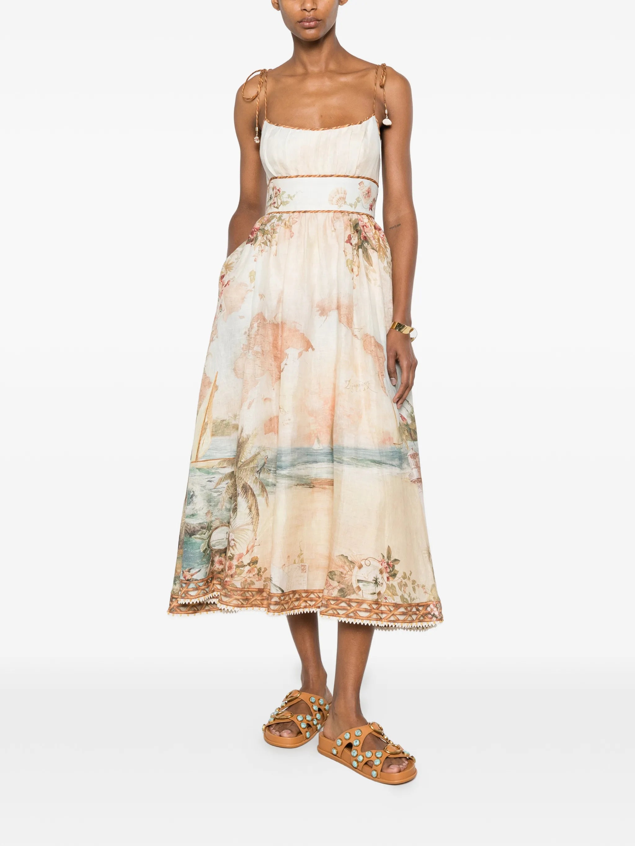 map-print tie-strap dress