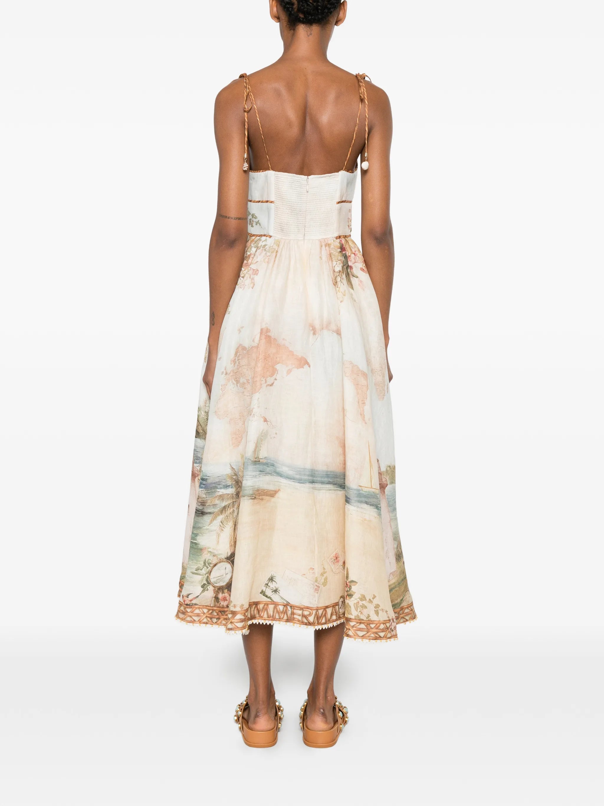 map-print tie-strap dress