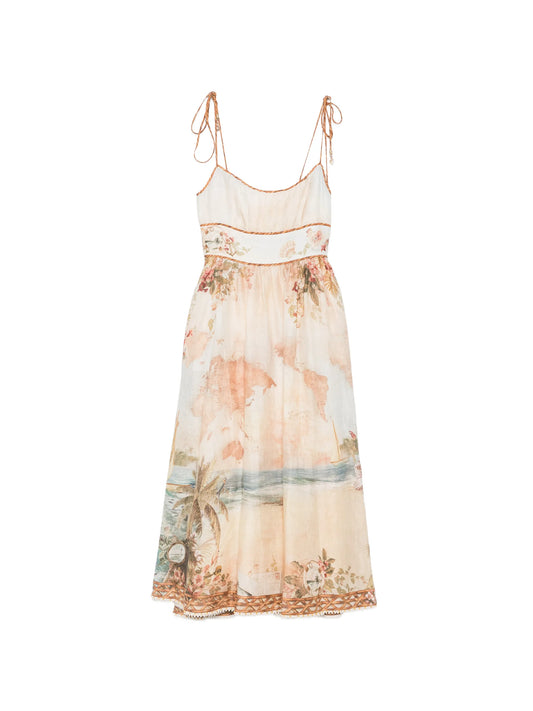 map-print tie-strap dress