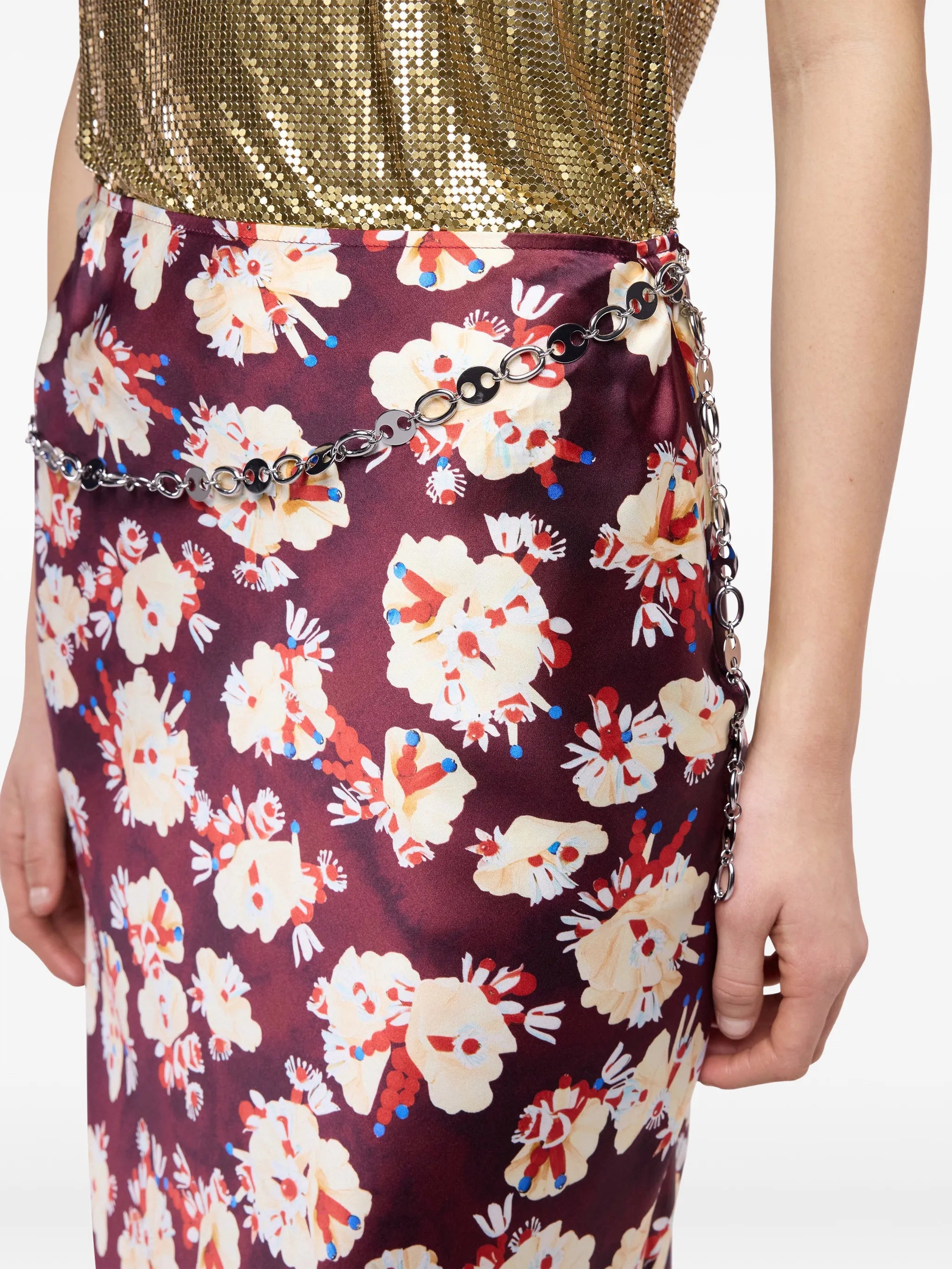 floral-pattern silk maxi skirt