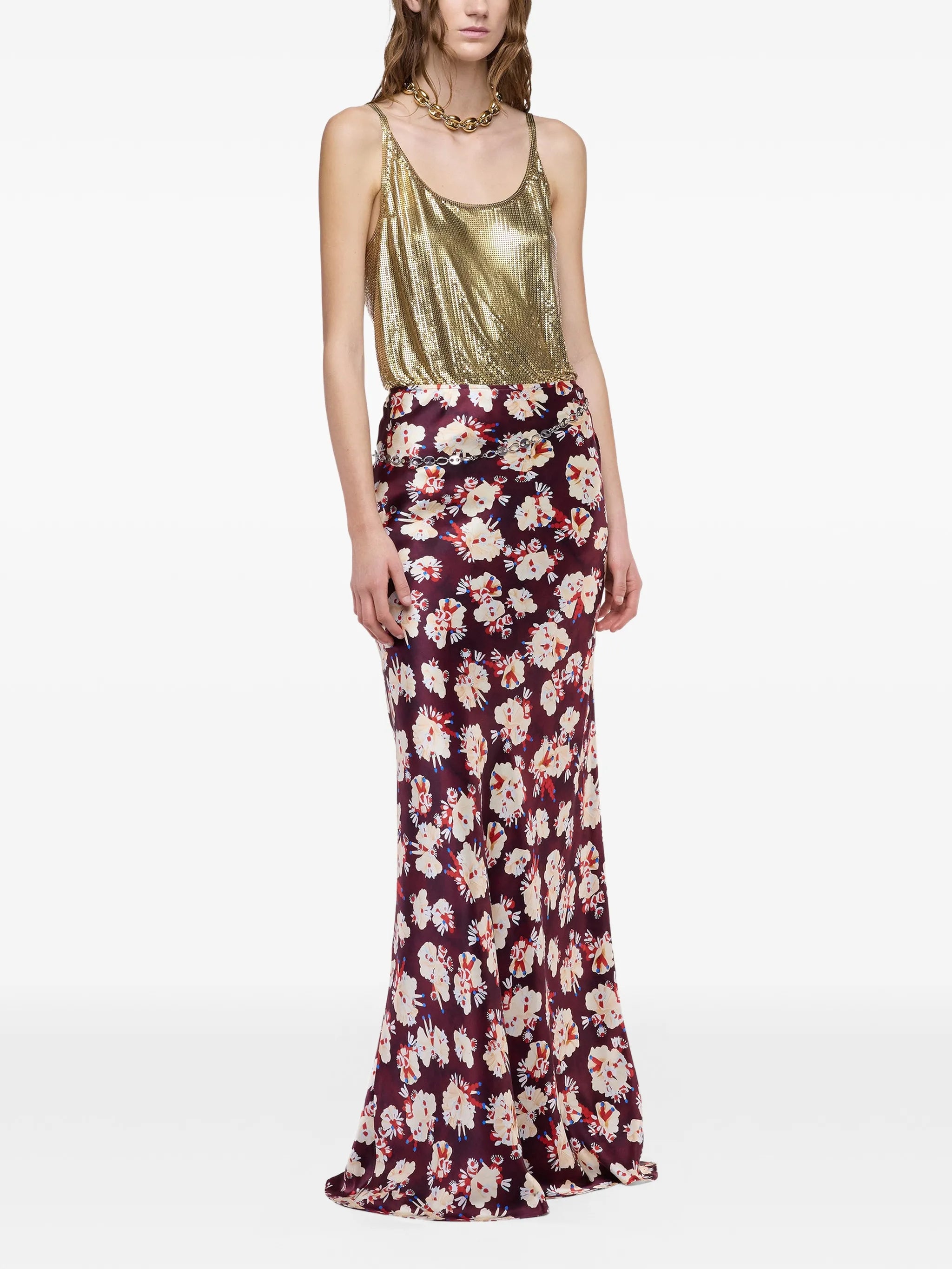 floral-pattern silk maxi skirt