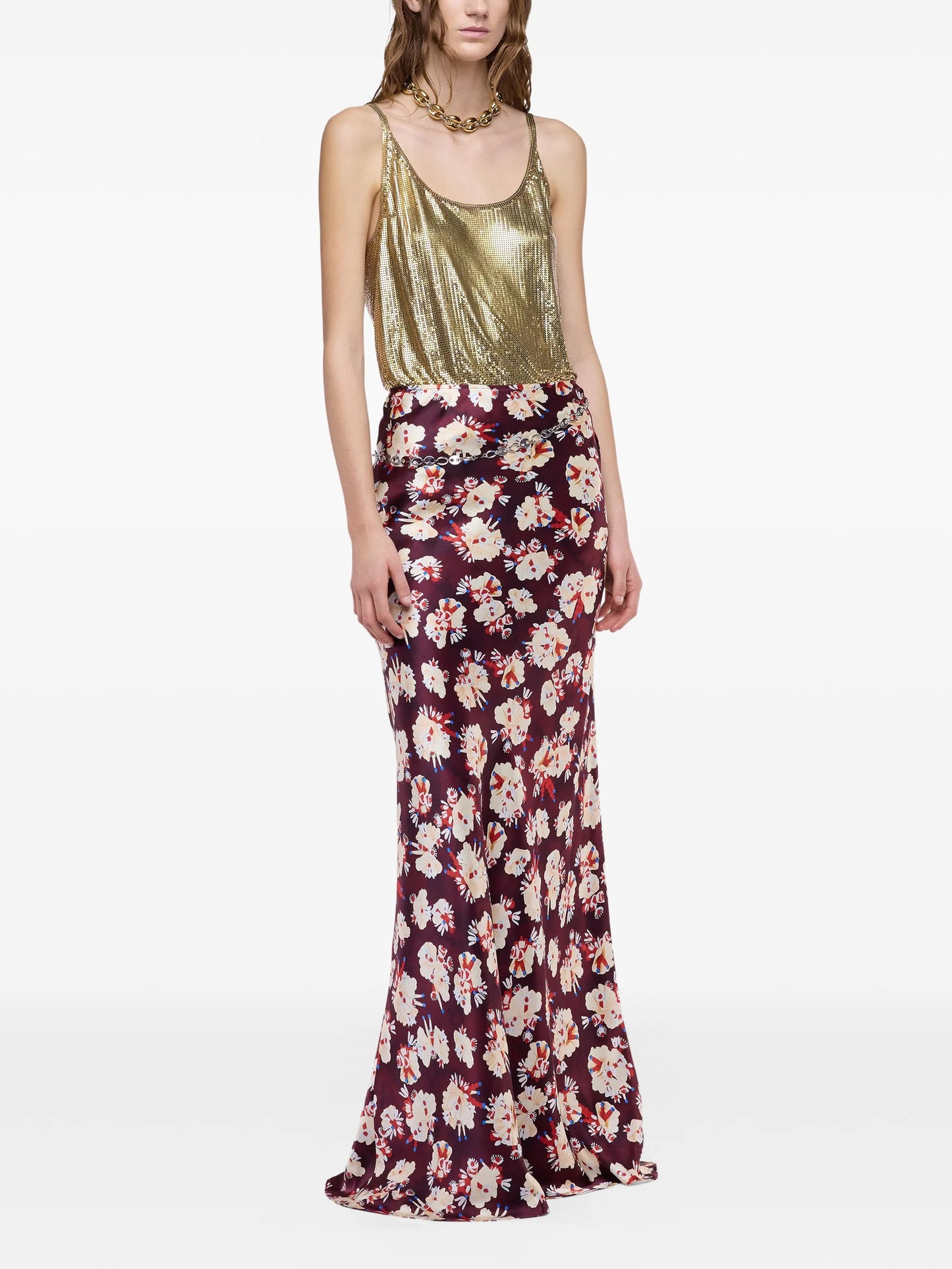 floral-pattern silk maxi skirt