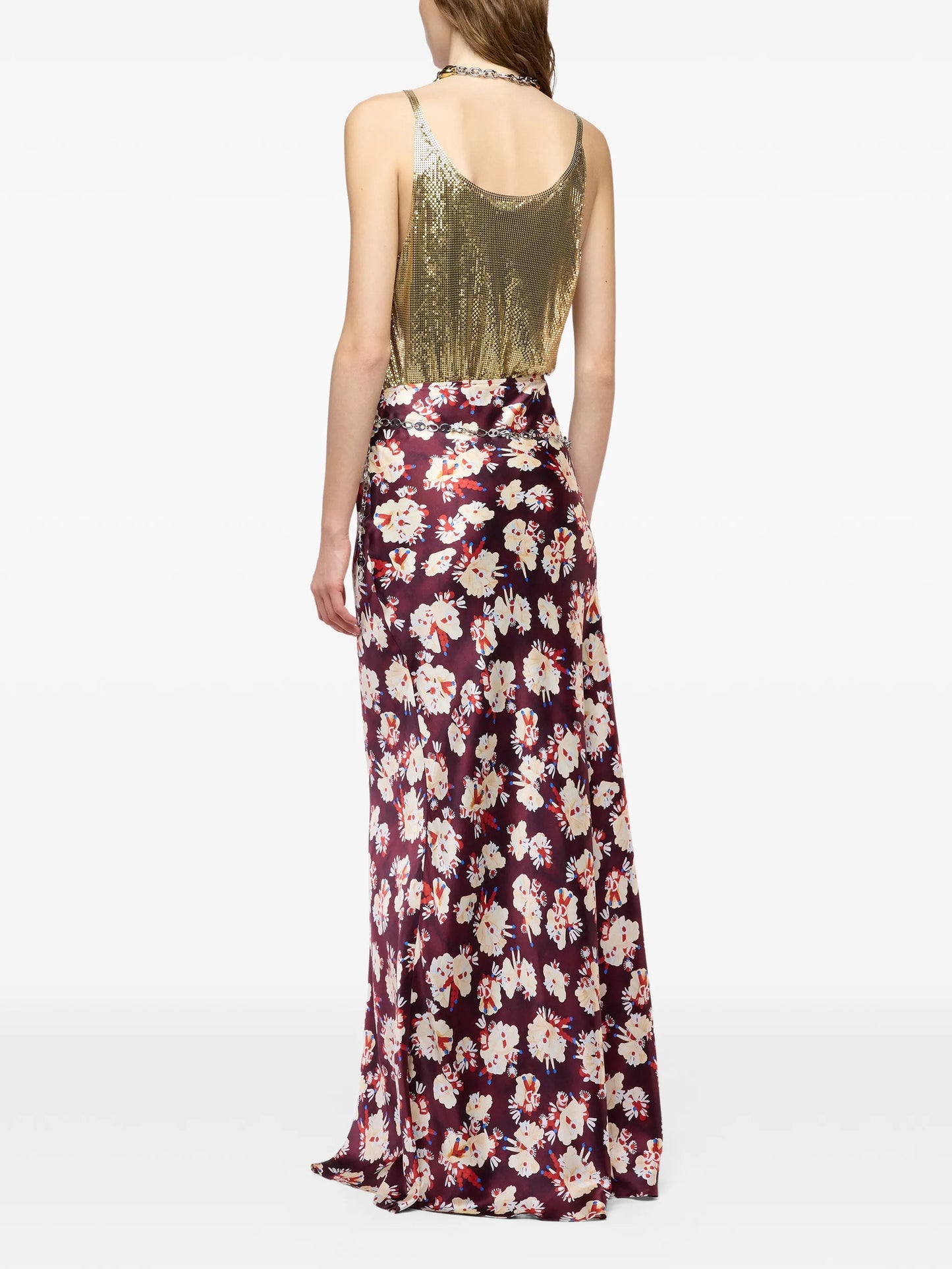 floral-pattern silk maxi skirt