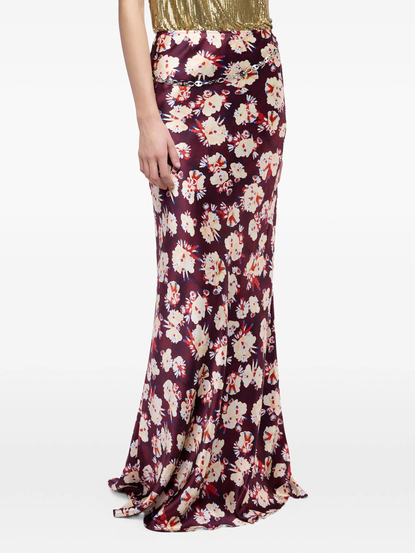 floral-pattern silk maxi skirt