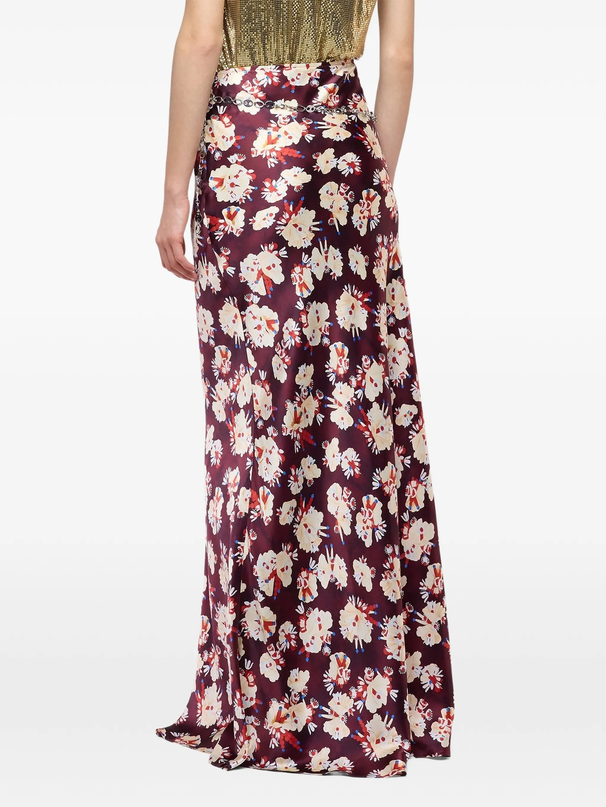 floral-patterned skirt in satin silk