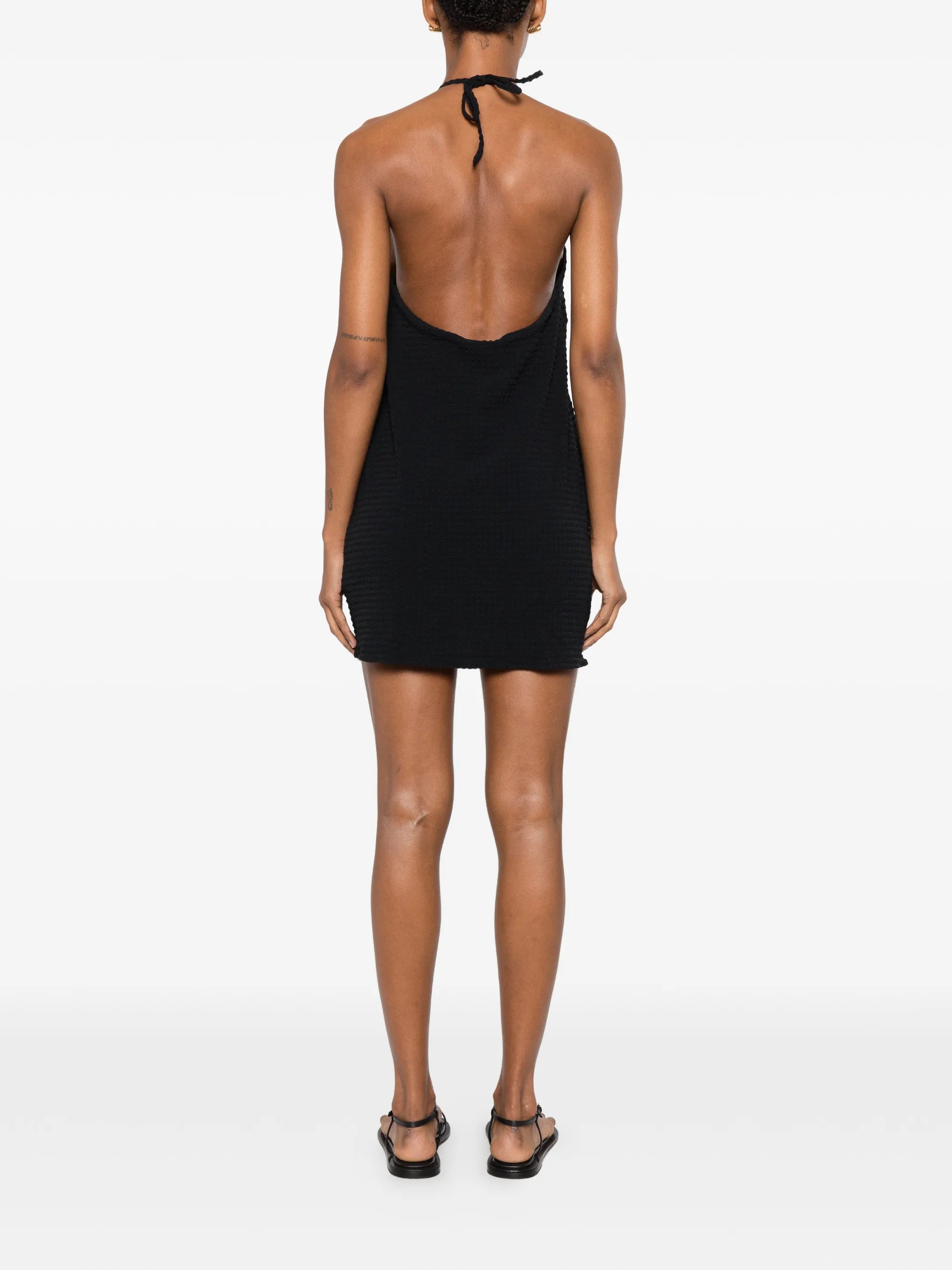 halterneck crinkle-effect mini dress