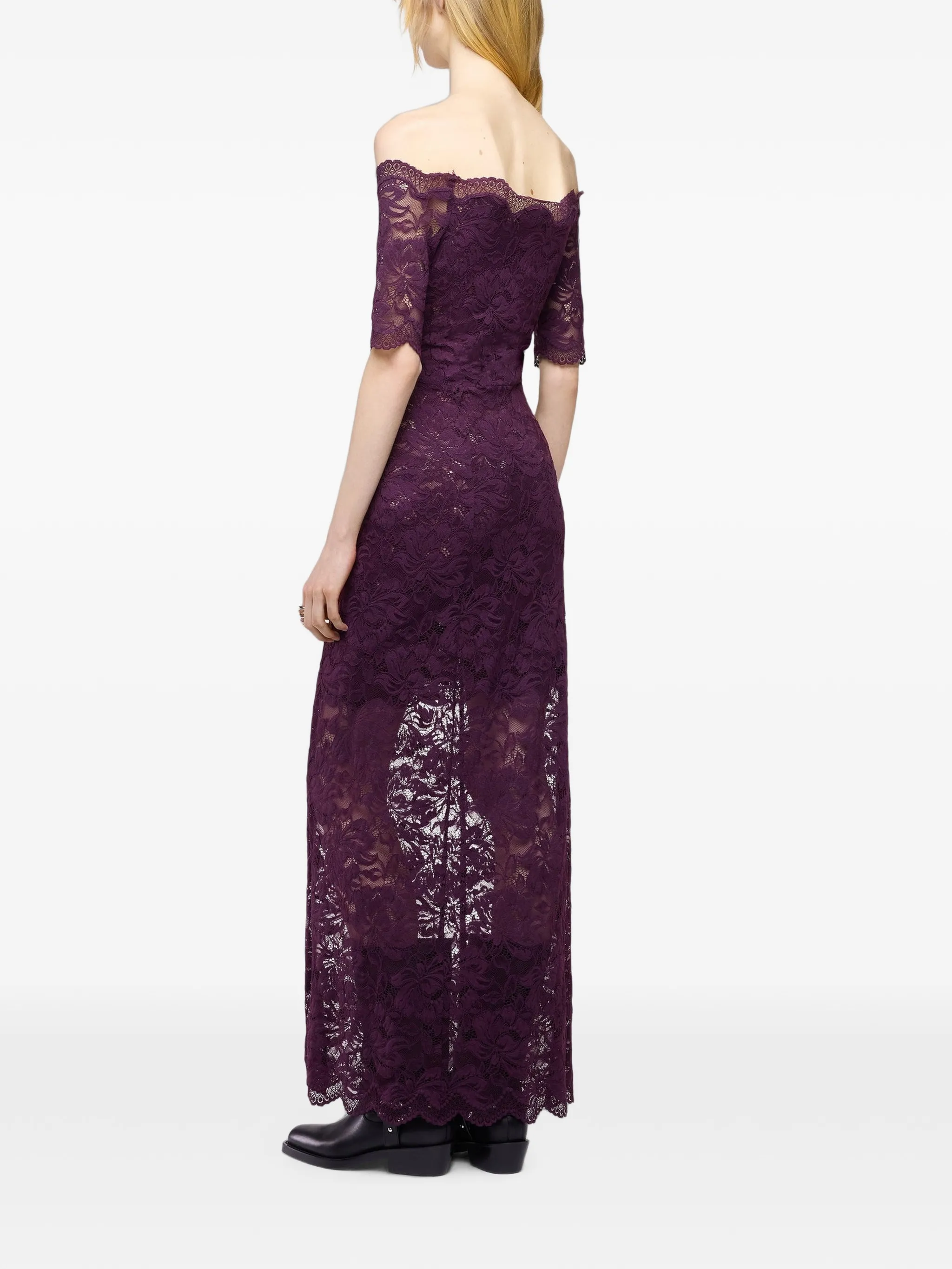 midi dress in magenta layered lace