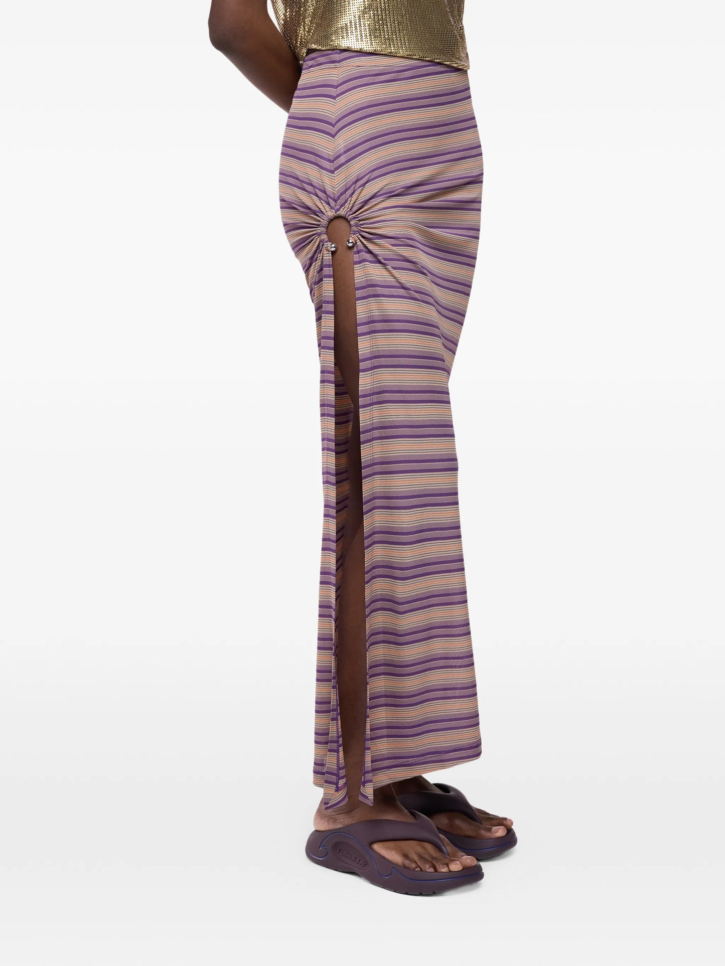 piercing-detail striped maxi skirt
