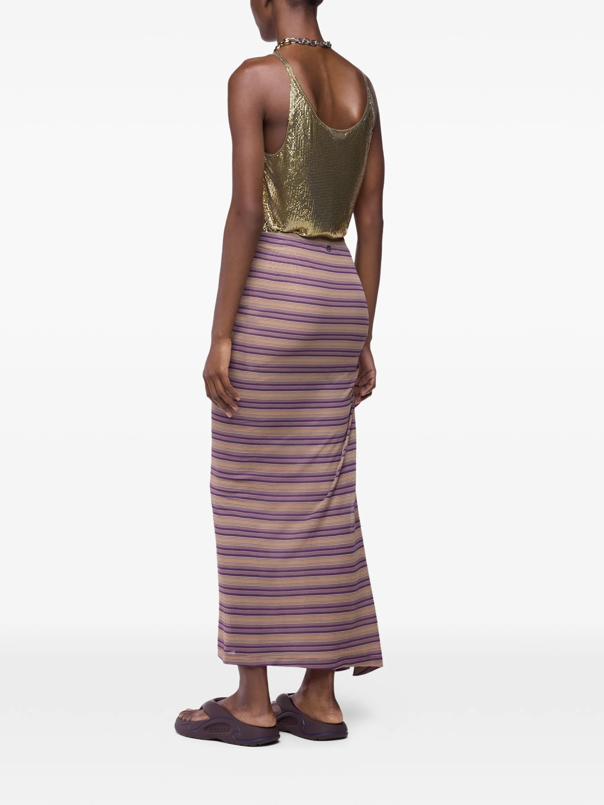piercing-detail striped maxi skirt