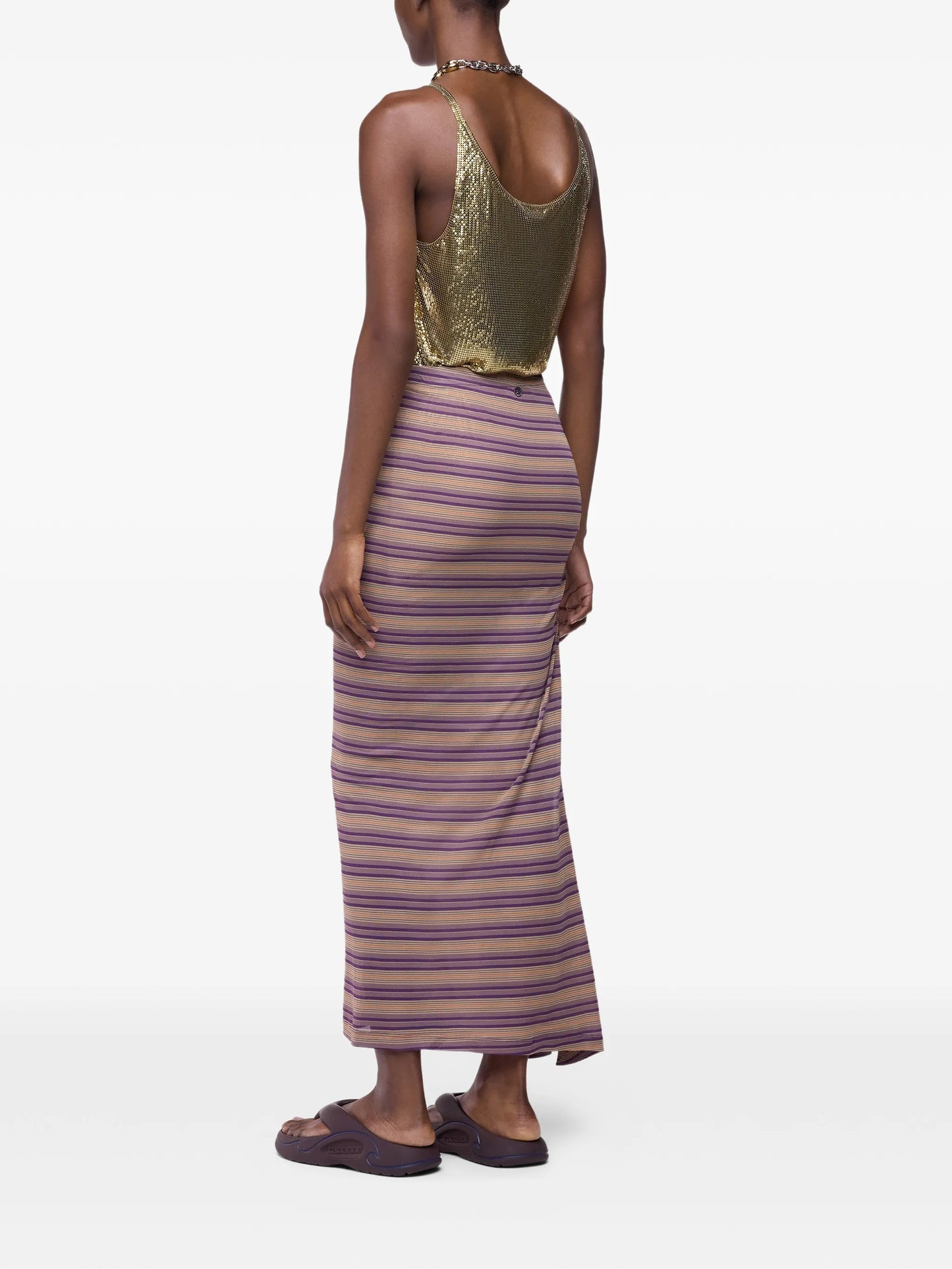 piercing-detail striped maxi skirt