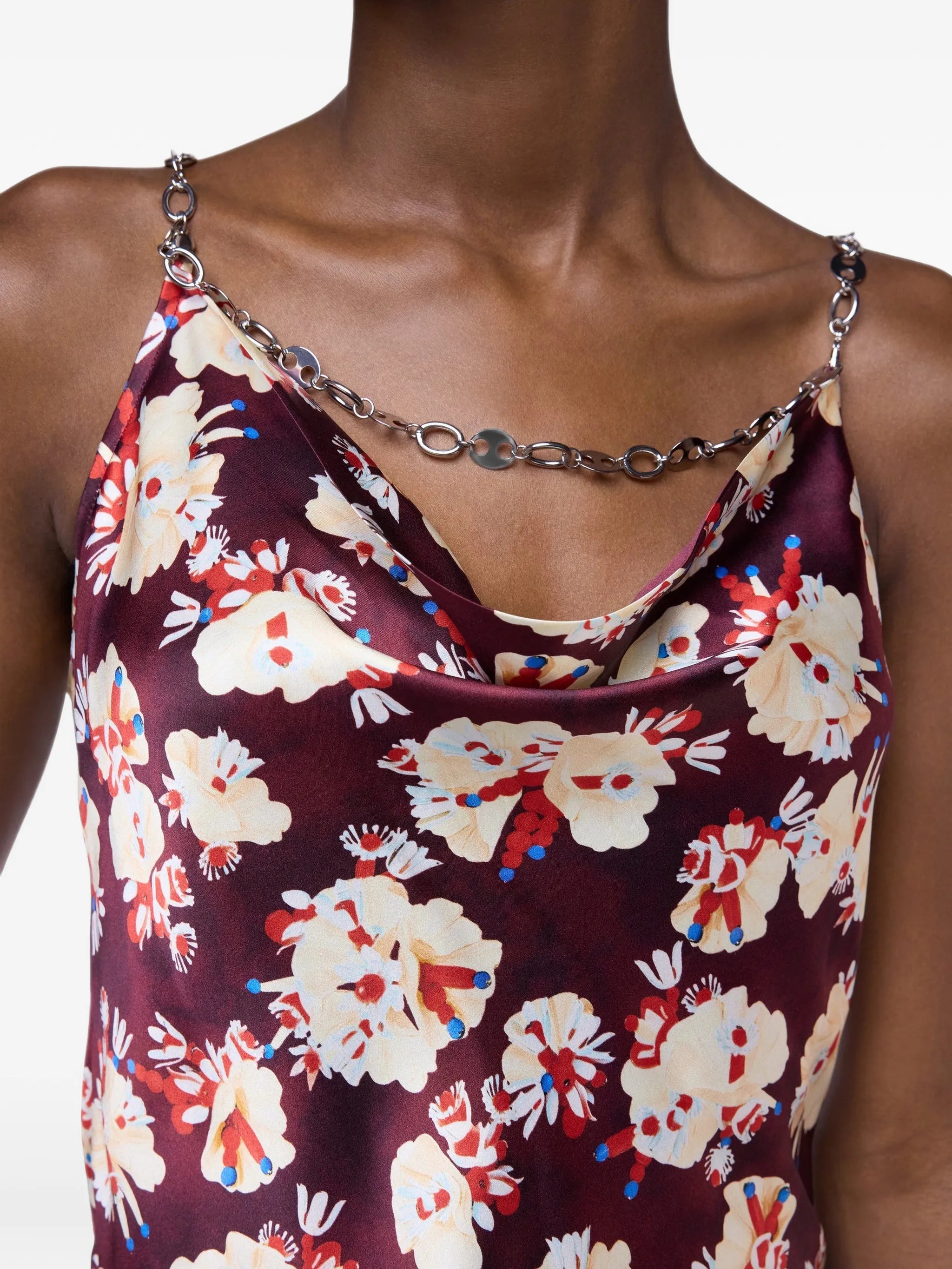 floral-patterned top in satin silk