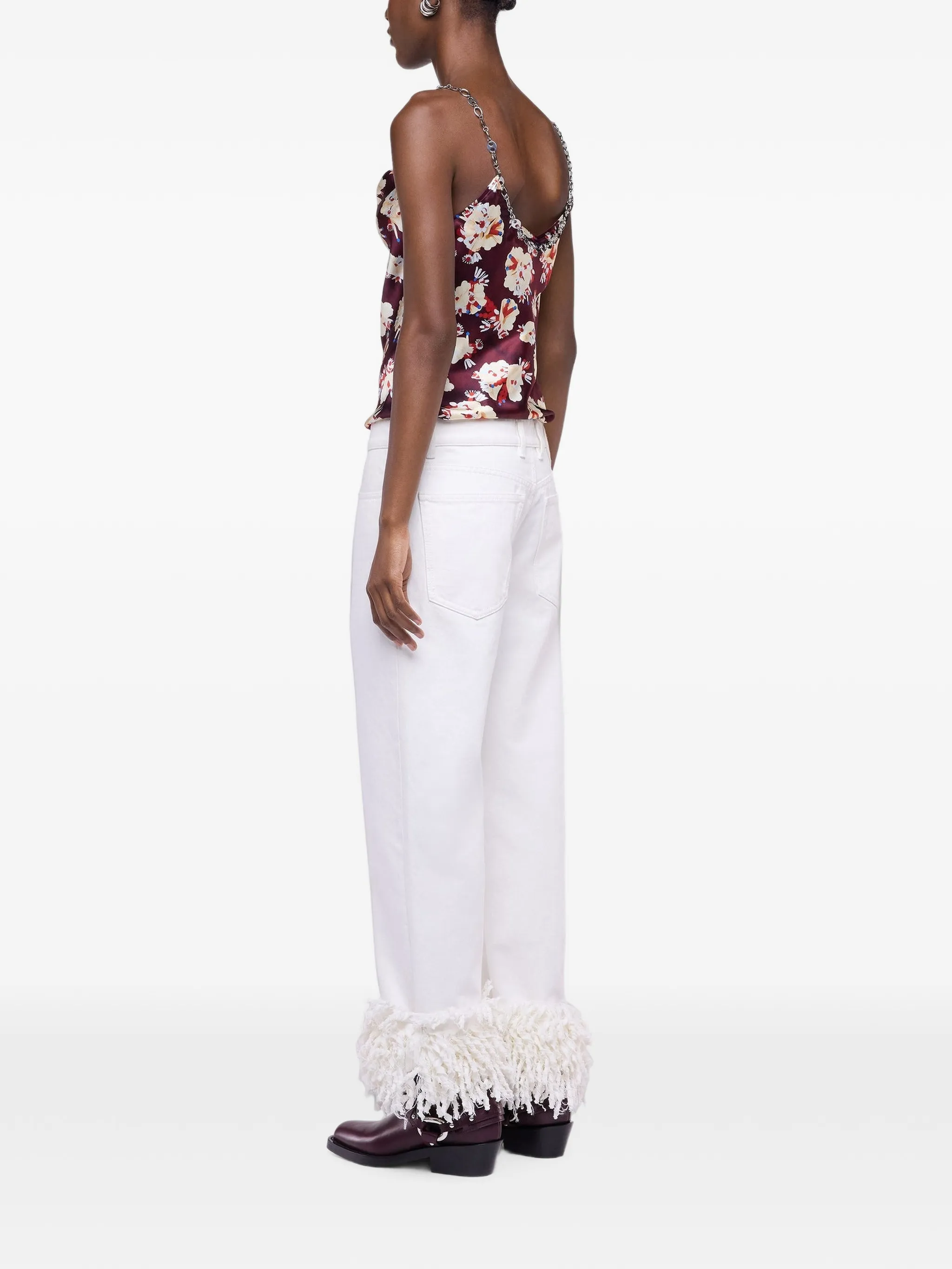 floral-patterned top in satin silk