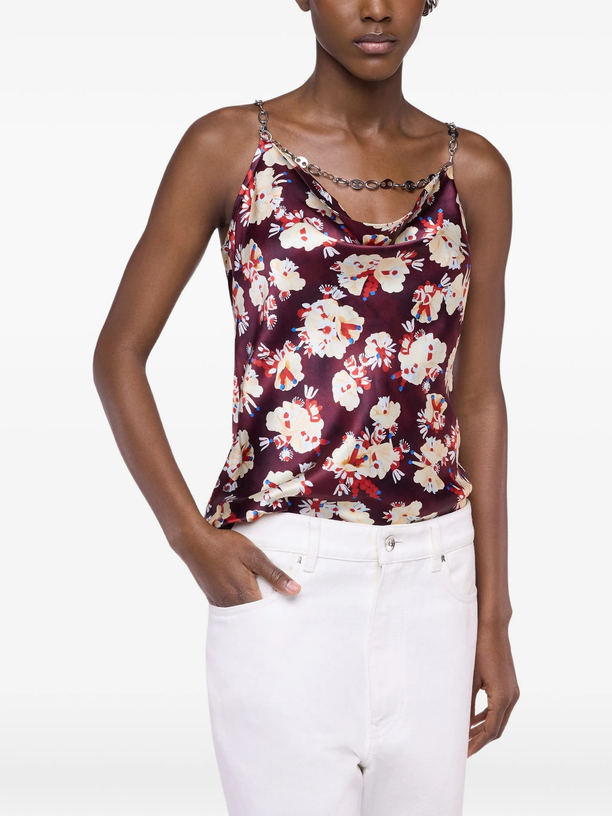 floral-patterned top in satin silk