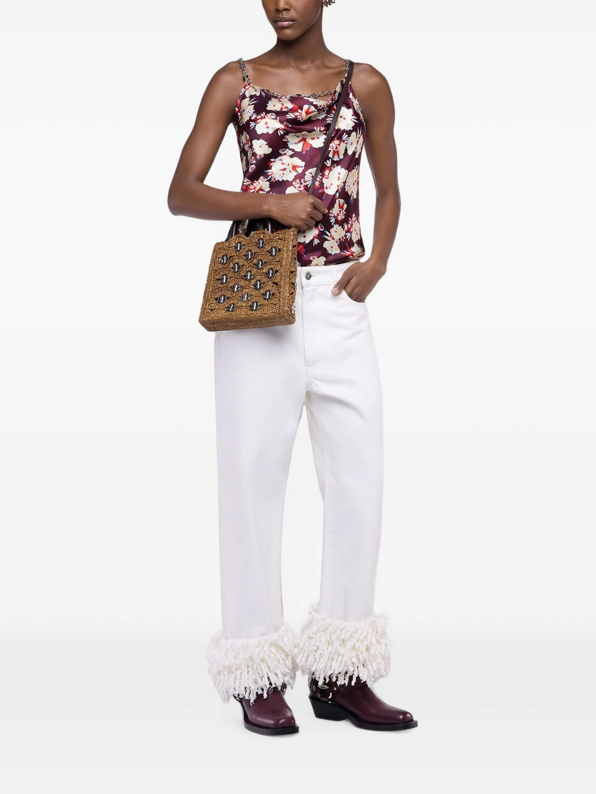 floral-patterned top in satin silk