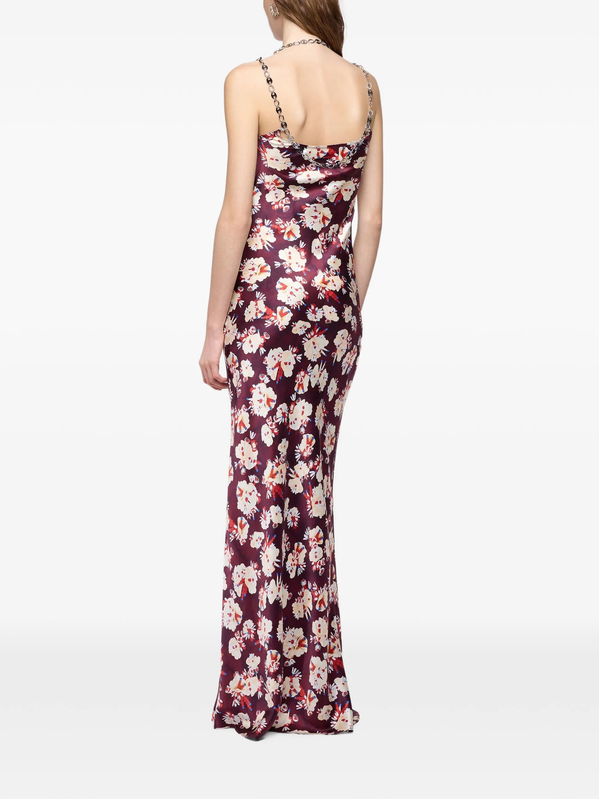 floral-patterned long dress in satin silk