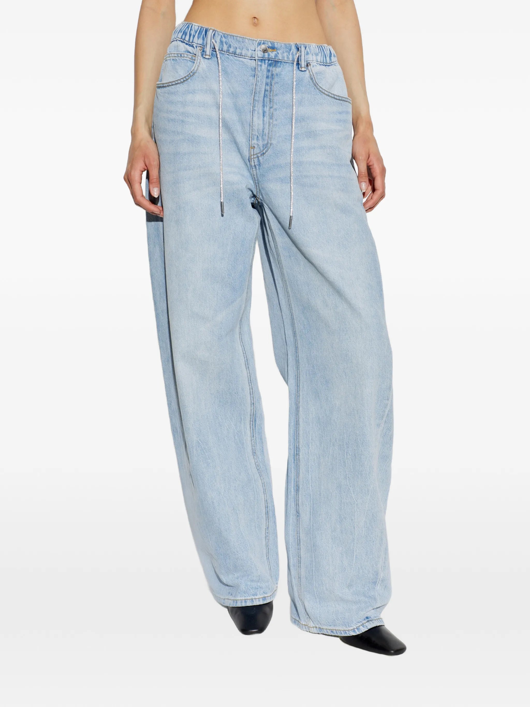 crystal-embellished drawstring-waist jeans