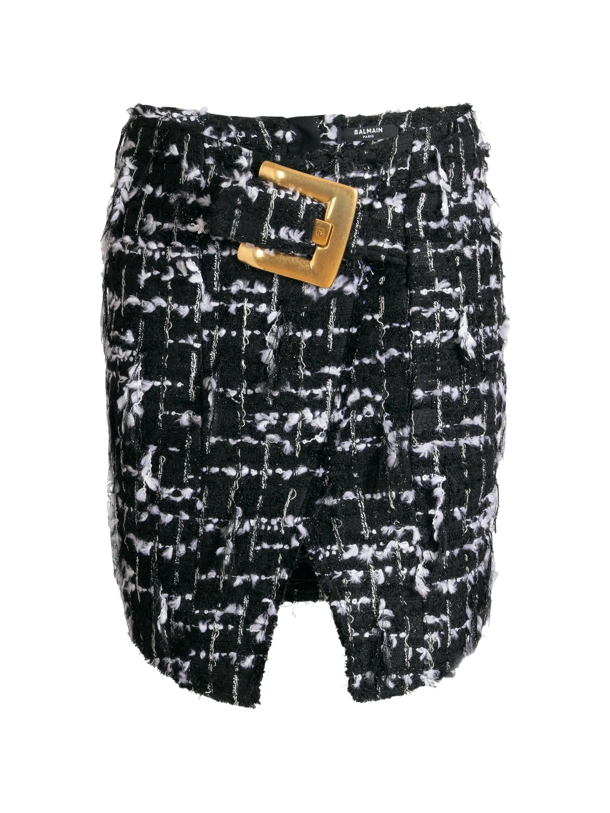 belted fringed tweed skirt