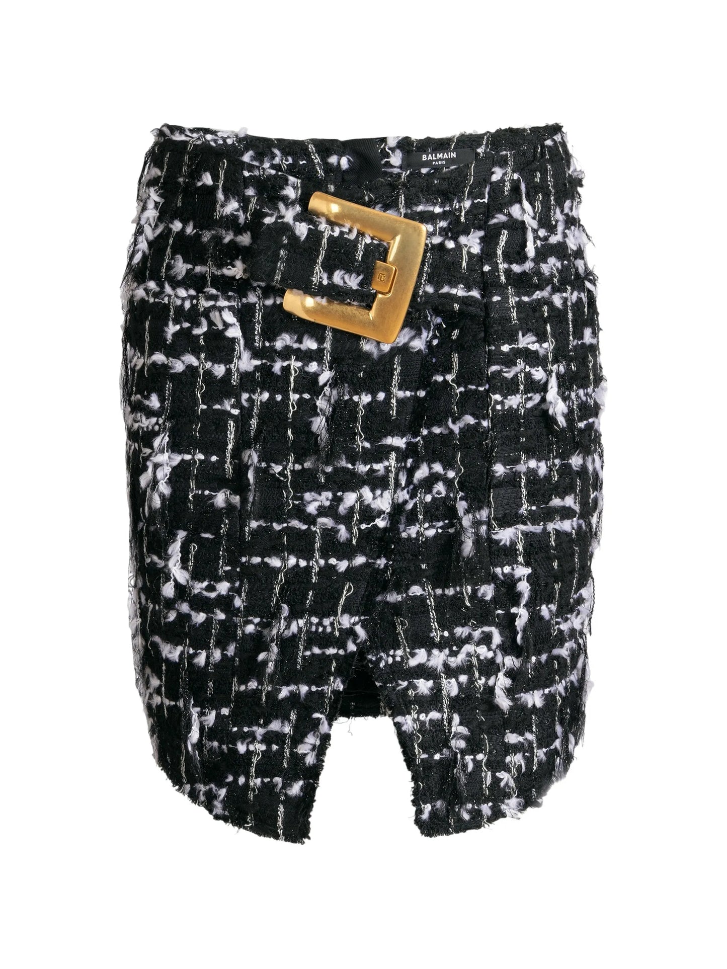 belted fringed tweed skirt