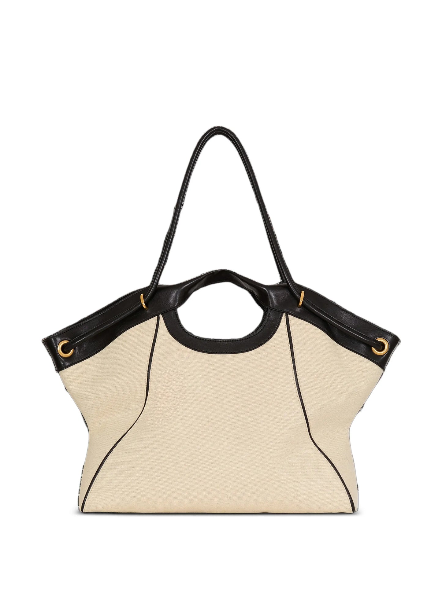 large tote in smooth leather and canvas