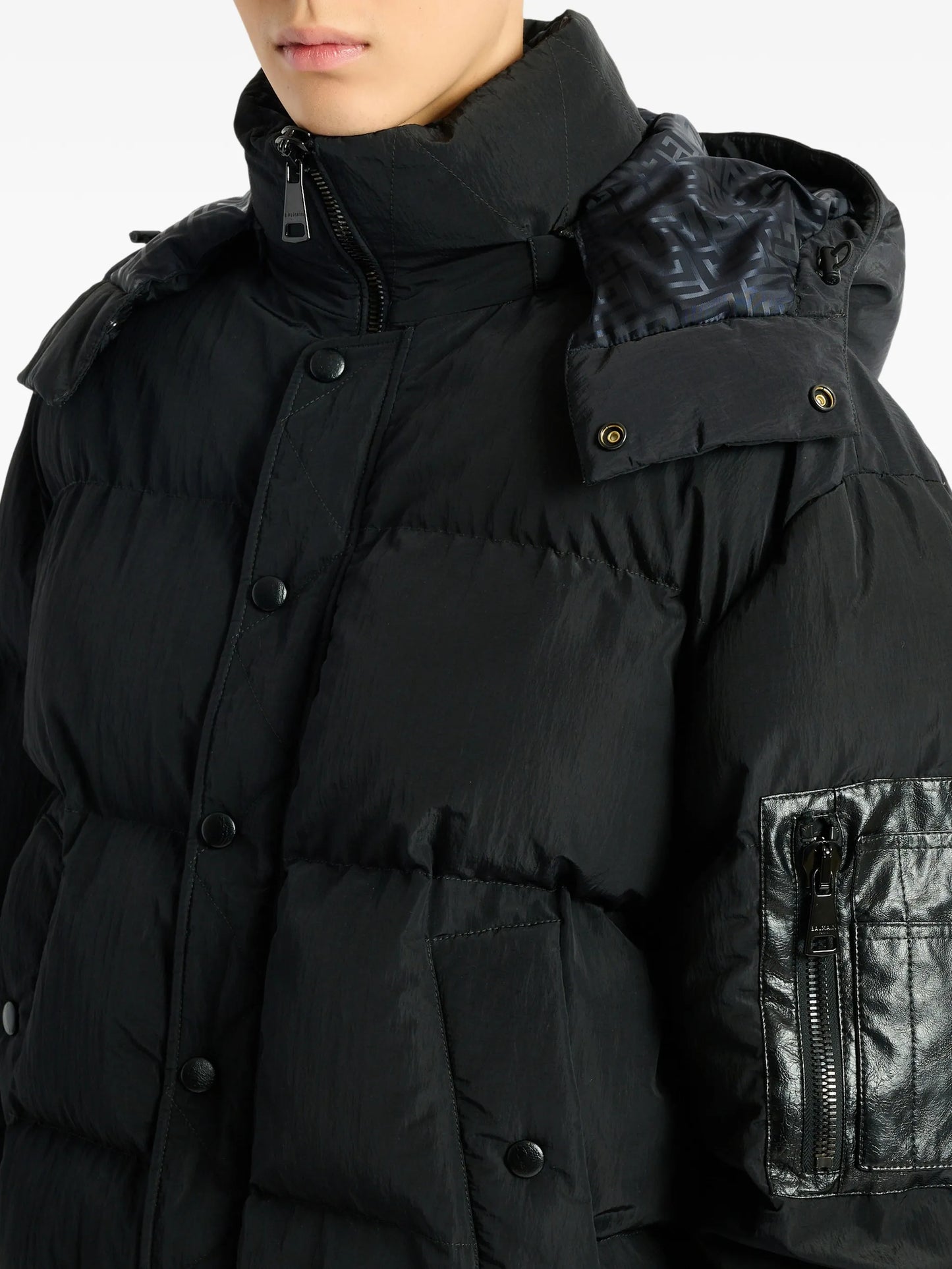 padded nylon and leather jacket