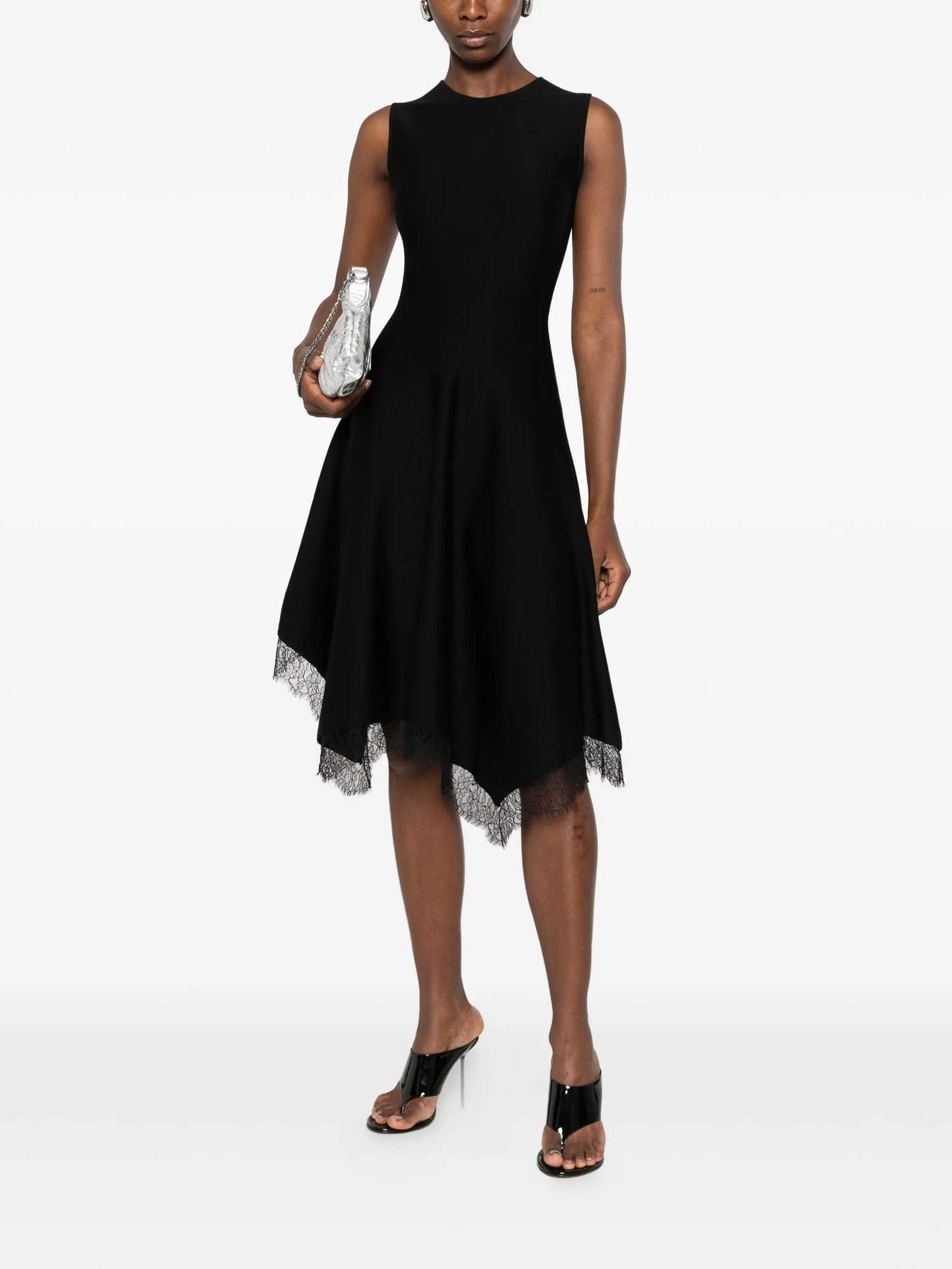 lace-trim asymmetric dress