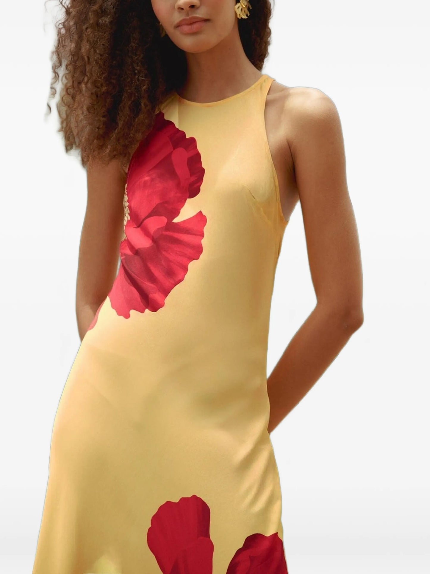 poppy-print sleeveless maxi dress
