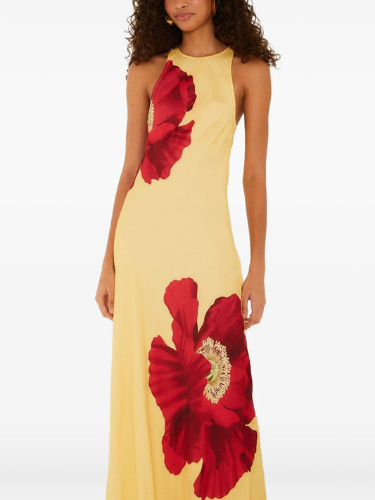 poppy-print sleeveless maxi dress