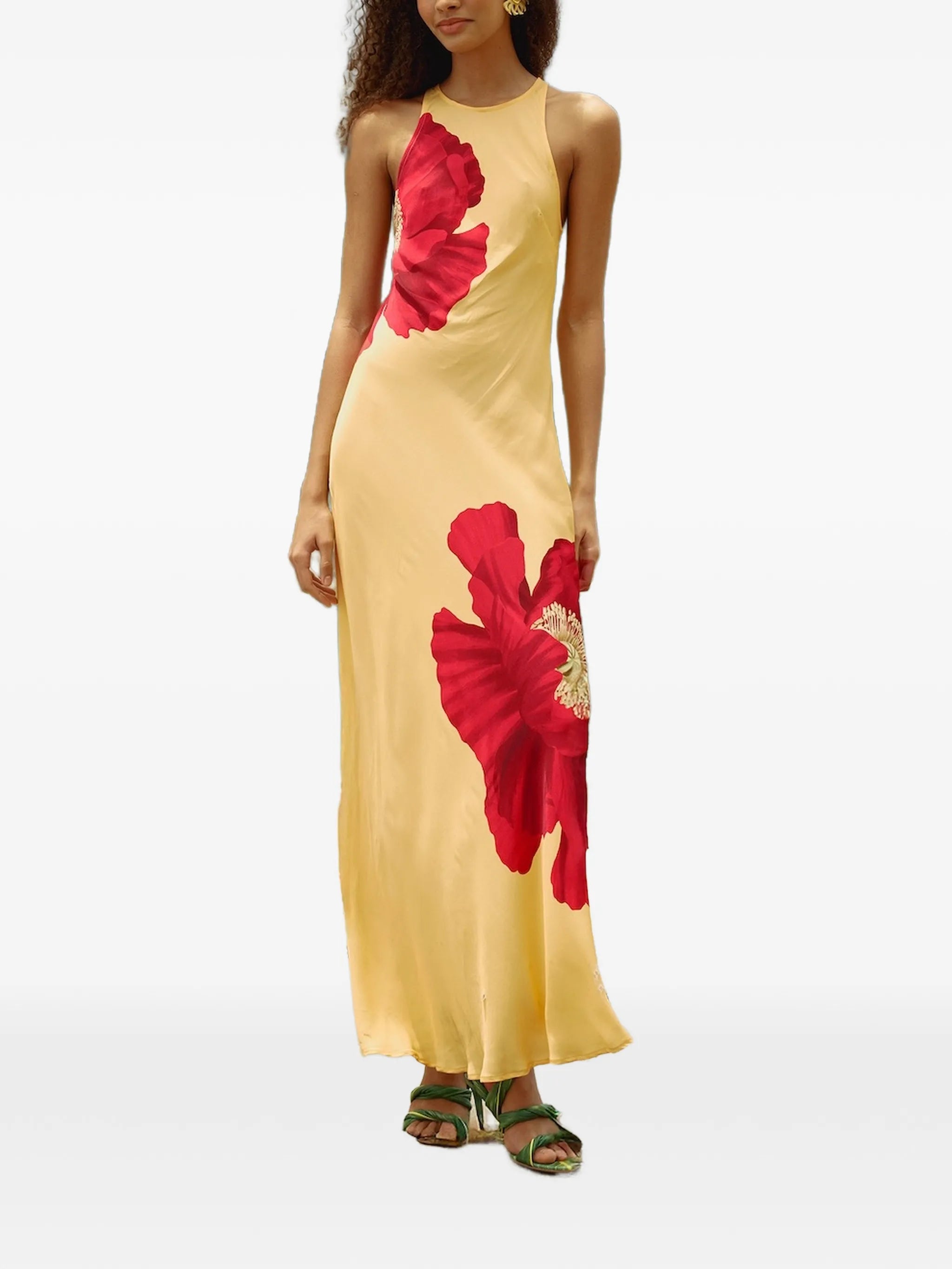 poppy-print sleeveless maxi dress