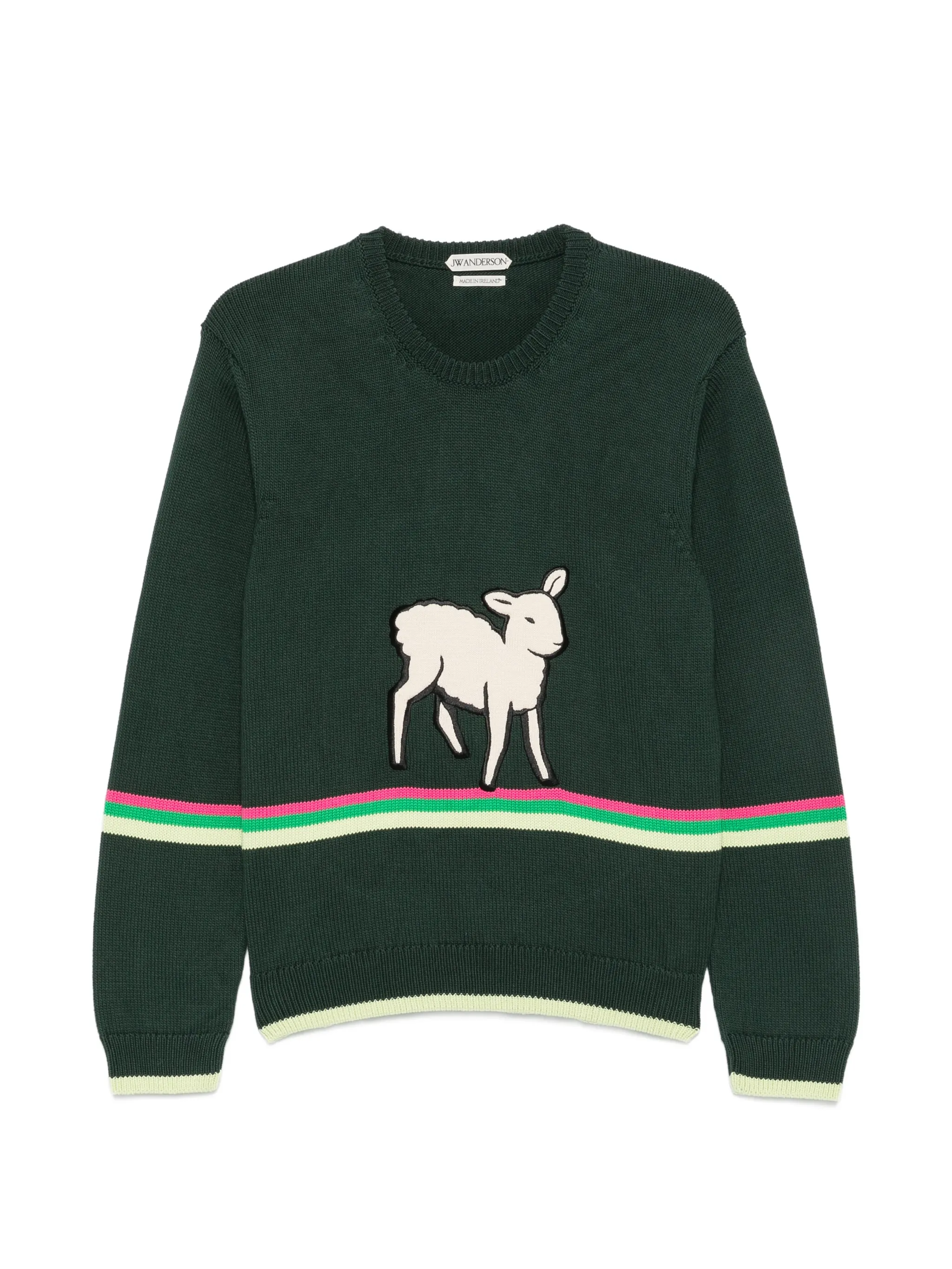 lamb-intarsia striped-trim sweater